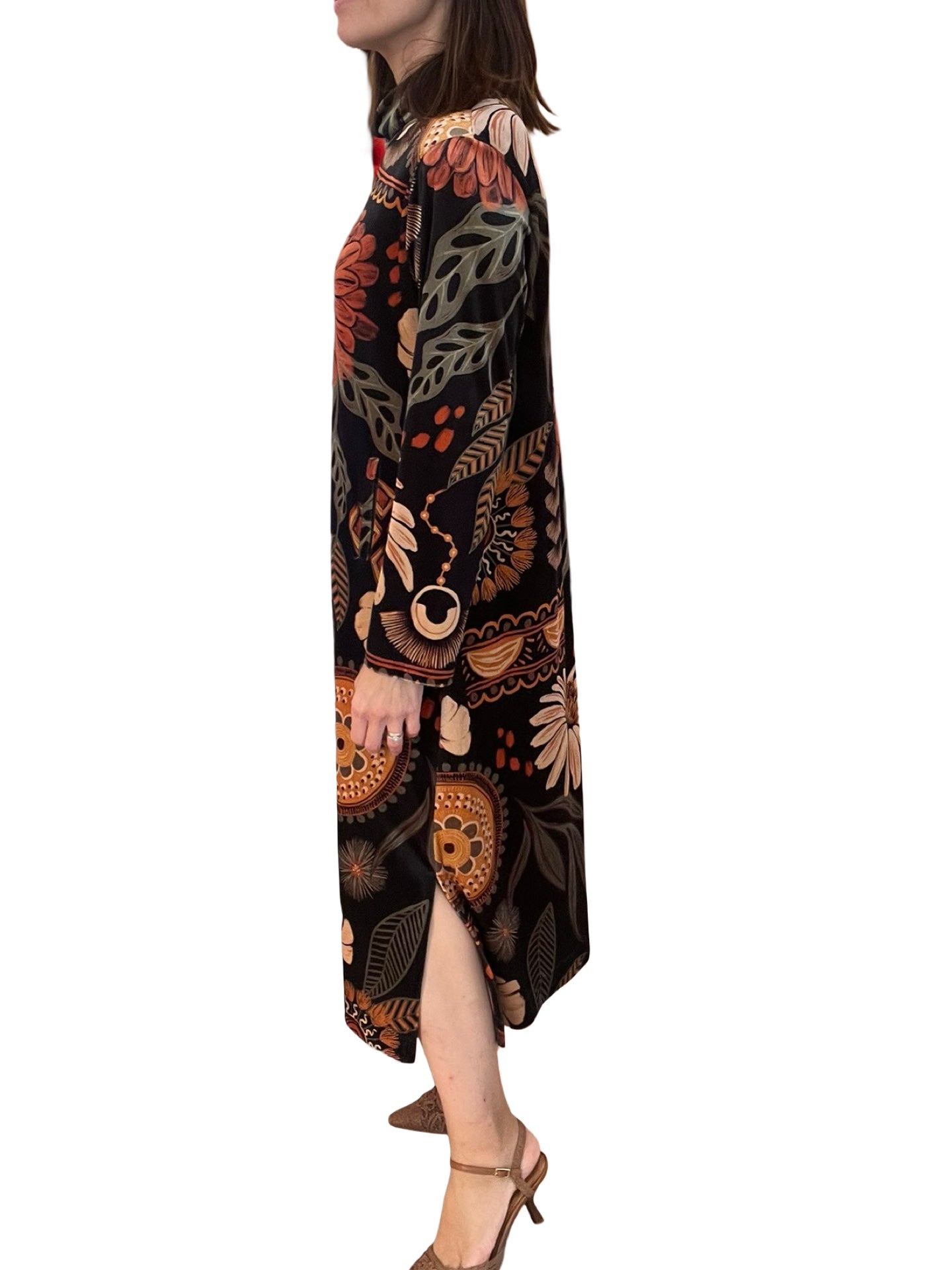 Vestido Il Baco Da Seta Saja Terciopelo Estampado Flores