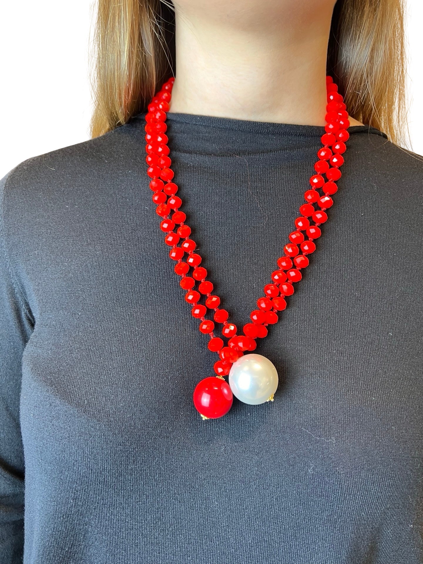 Collana Fabrizio Marcantelli con Sfere e 2 Sfere Grandi Rosse