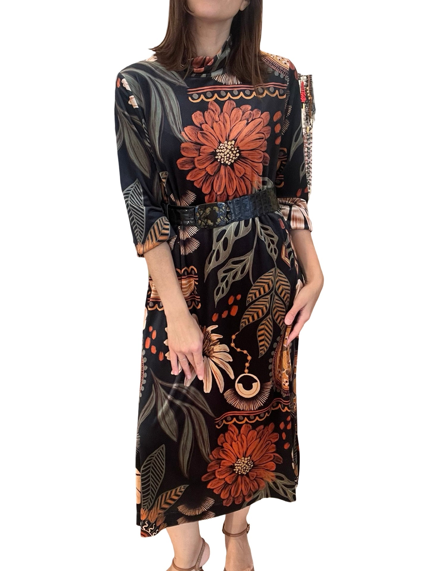 Vestido Il Baco Da Seta Saja Terciopelo Estampado Flores