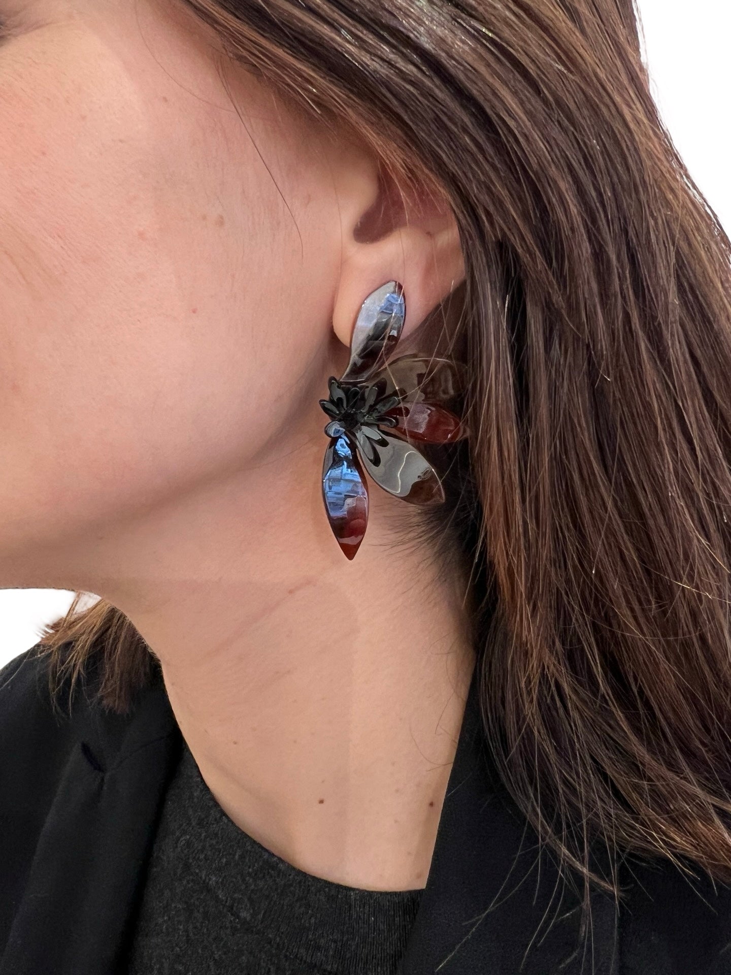 Pendientes Il Baco Da Seta Flor Resina Marrón