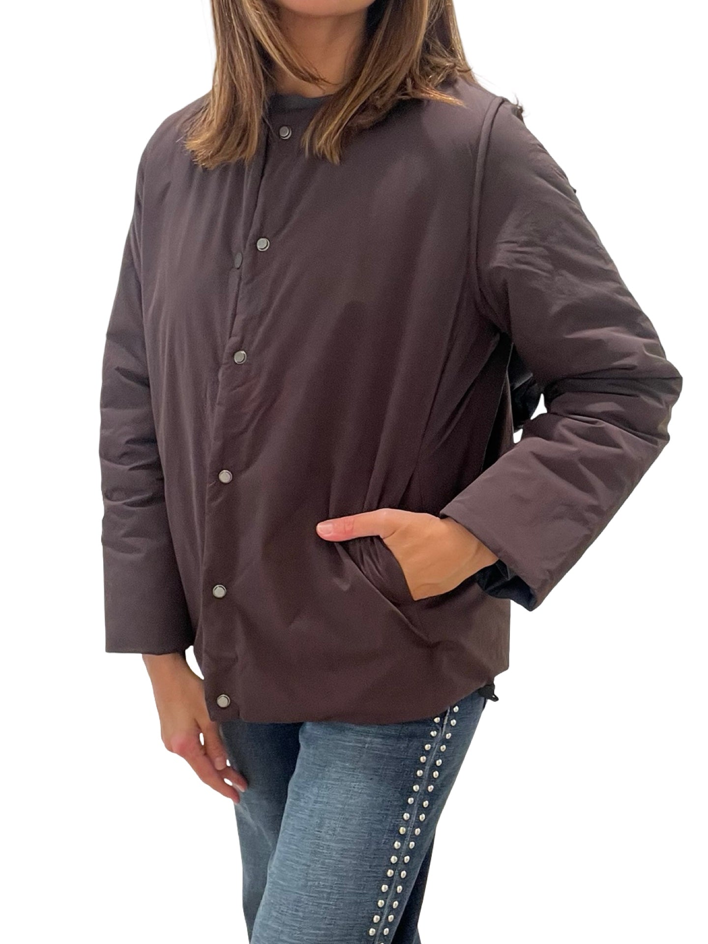 Chaqueta Ecoalf Plumas Bufanda Chocolate Reversible.