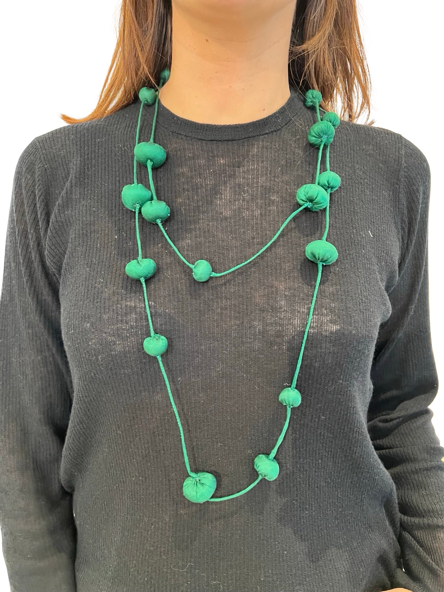 Collana Il Baco Da Seta Palline di seta bozzolo verde bottiglia