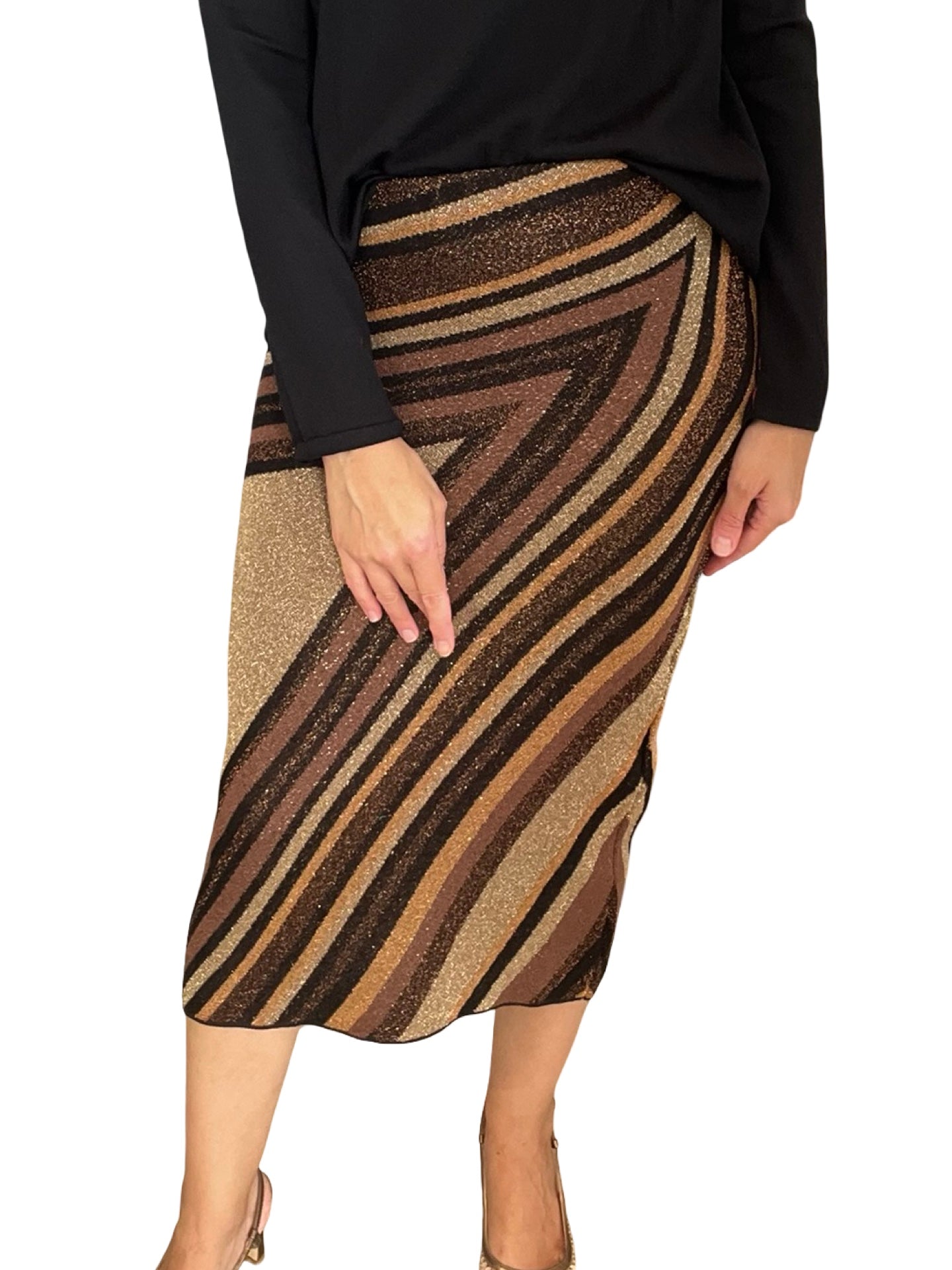 AKEP Point Lurex Marron Skirt