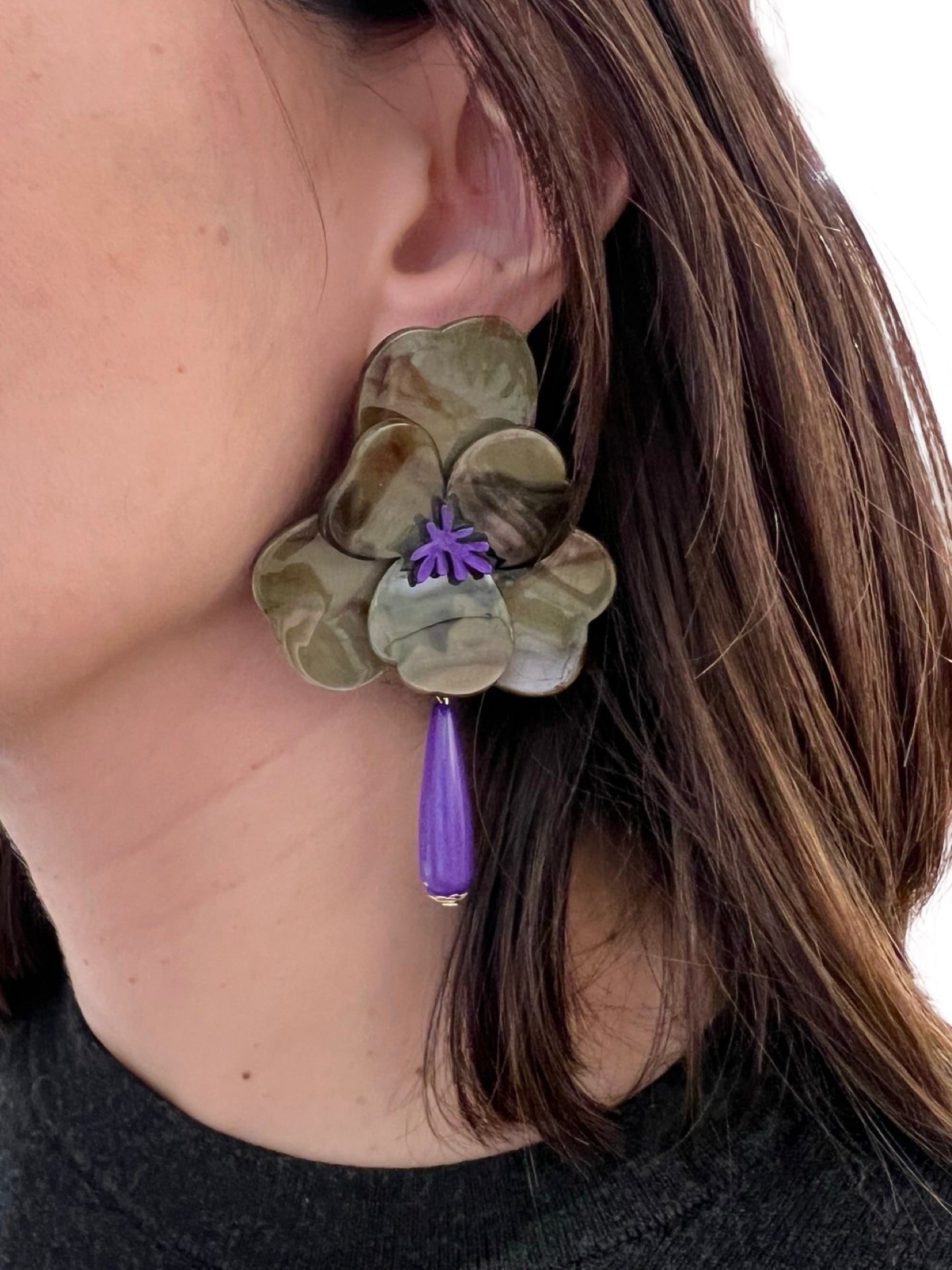 Pendientes Il Baco Da Seta Flor Colgante Verde