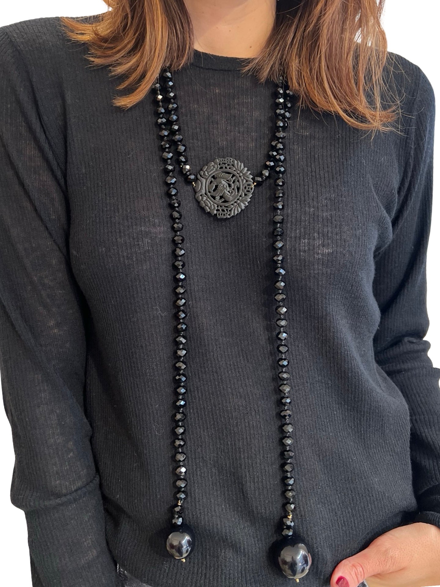 Collar Fabrizio Marcantelli Piedritas Medallon Tallado Dragon Imperial Negro