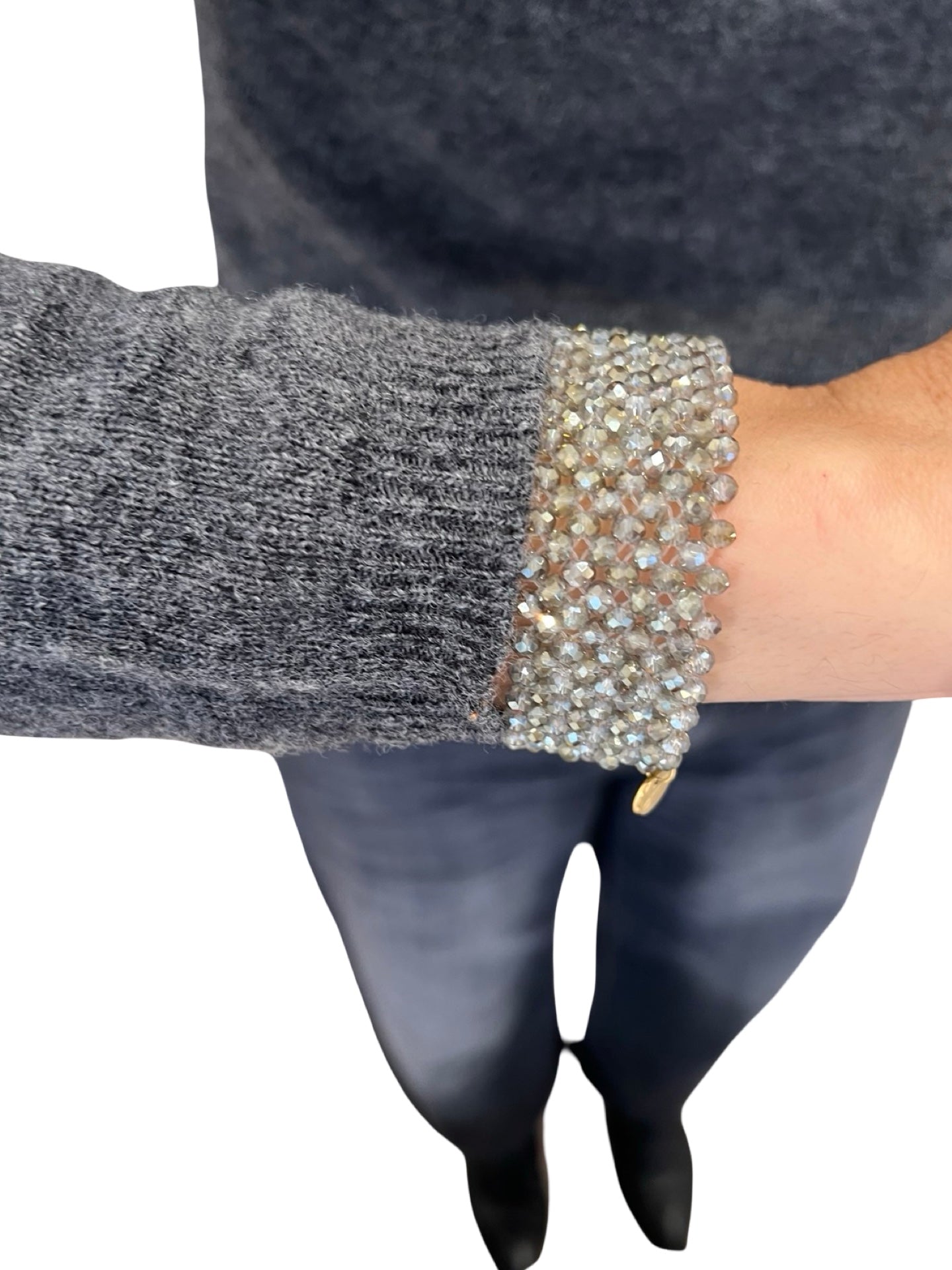 Pulsera Il Baco Da Seta Cristales Elastica Gris Claro