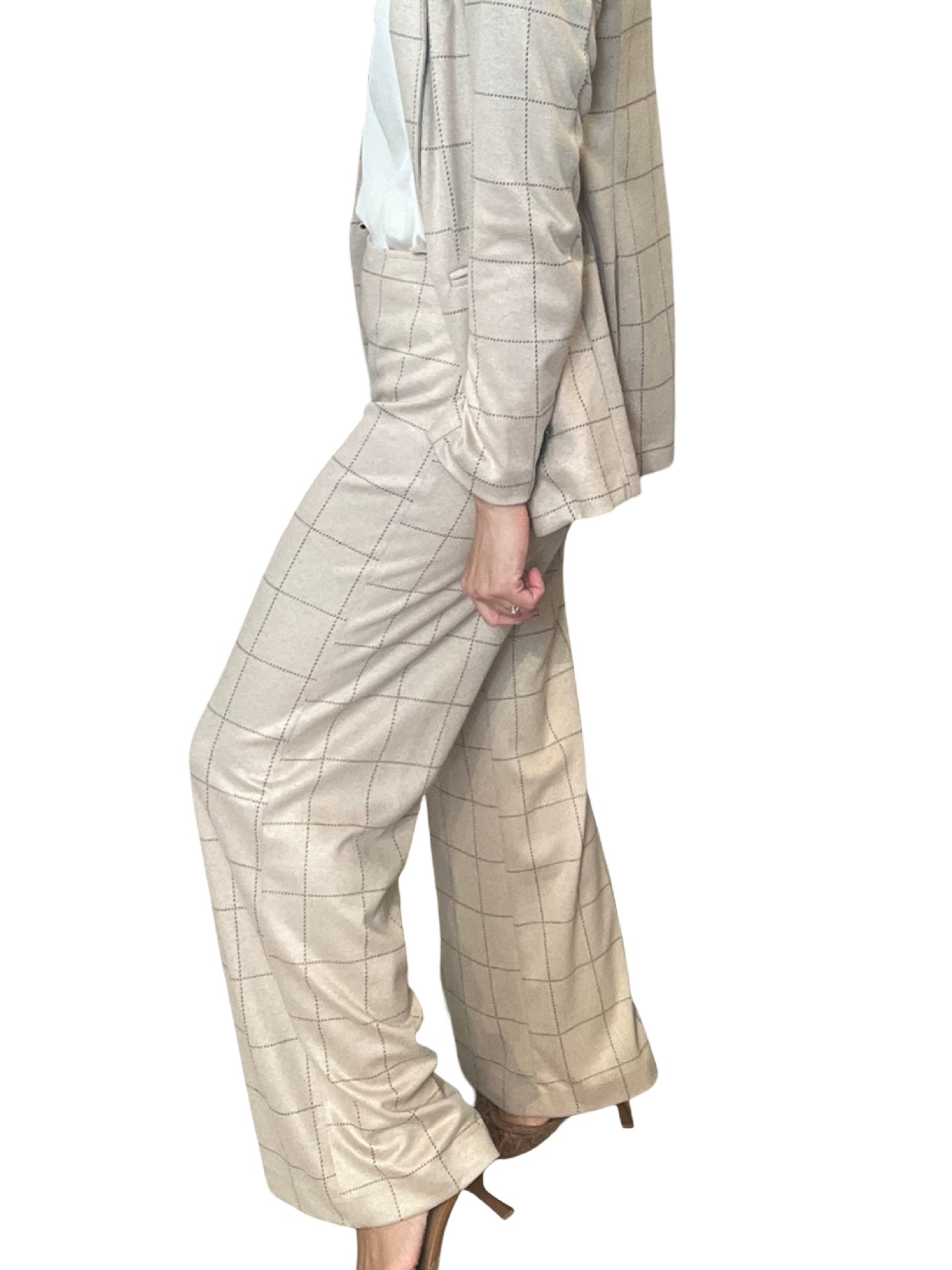 Pantaloni larghi a quadri beige Goodmatch