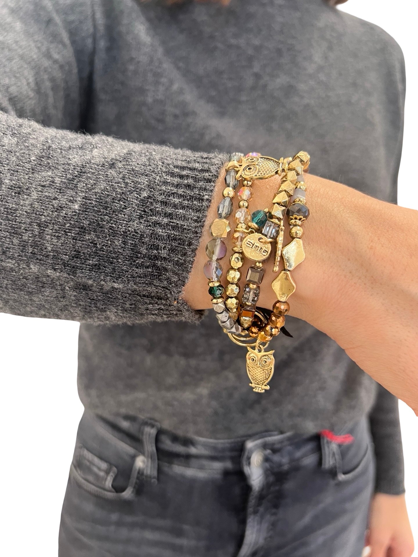 Pulsera Il Baco Da Seta 4 Tiras Piedras y Buho