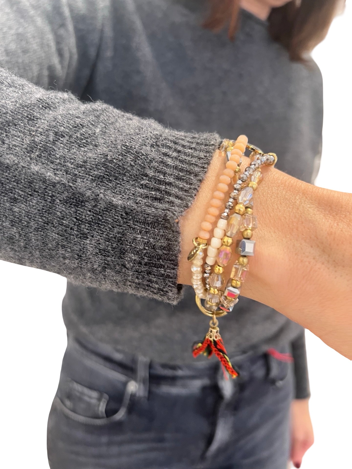 Pulsera Il Baco Da Seta 4 Tiras Piedras Beige