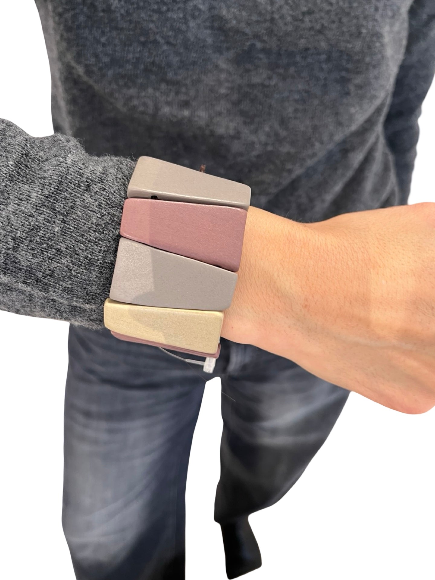 Pulsera Il Baco Da Seta Elastico Cuentas Maderas Malva