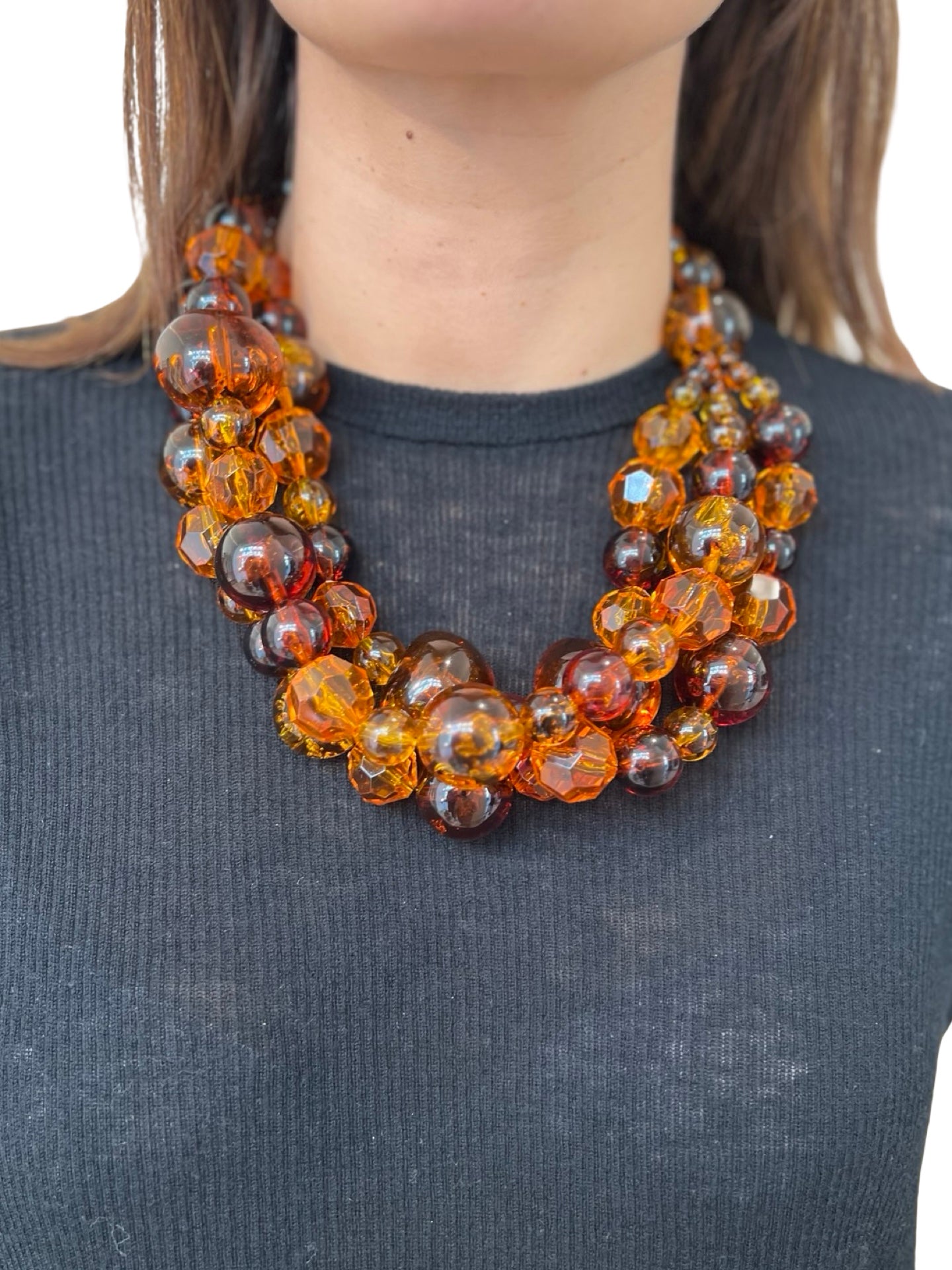 Fabrizio Marcantelli Necklace Alternating Balls 3 Strips Honey and Caramel