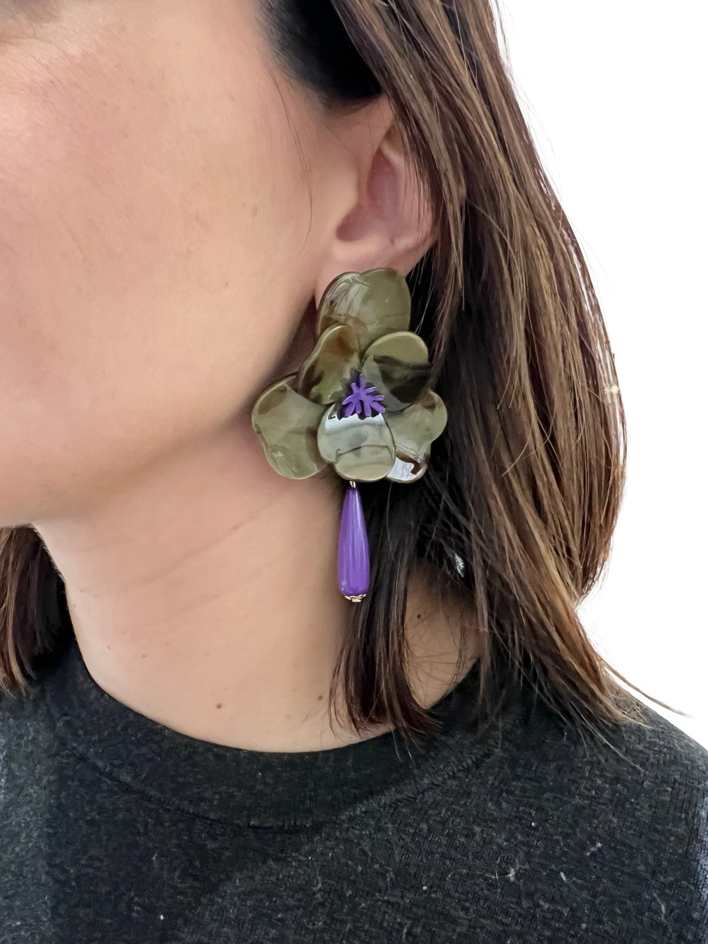 Pendientes Il Baco Da Seta Flor Colgante Verde