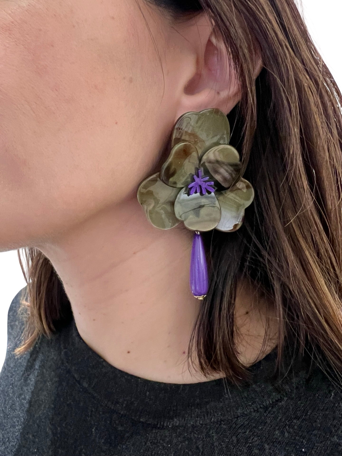 Pendientes Il Baco Da Seta Flor Colgante Verde