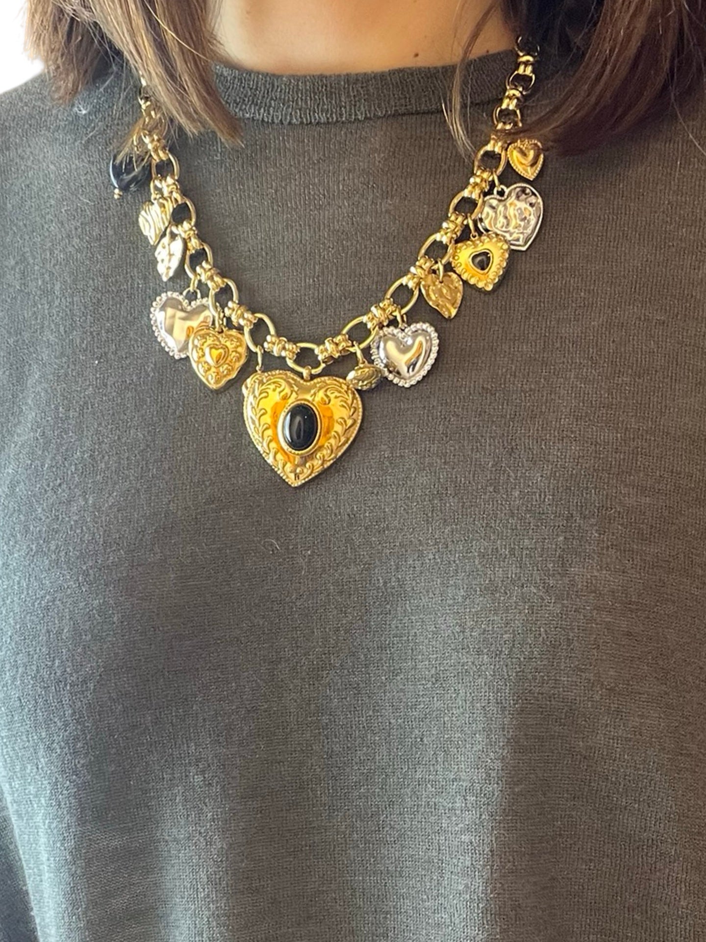 Collana Il Baco Da Seta Catene di cuori e pietre