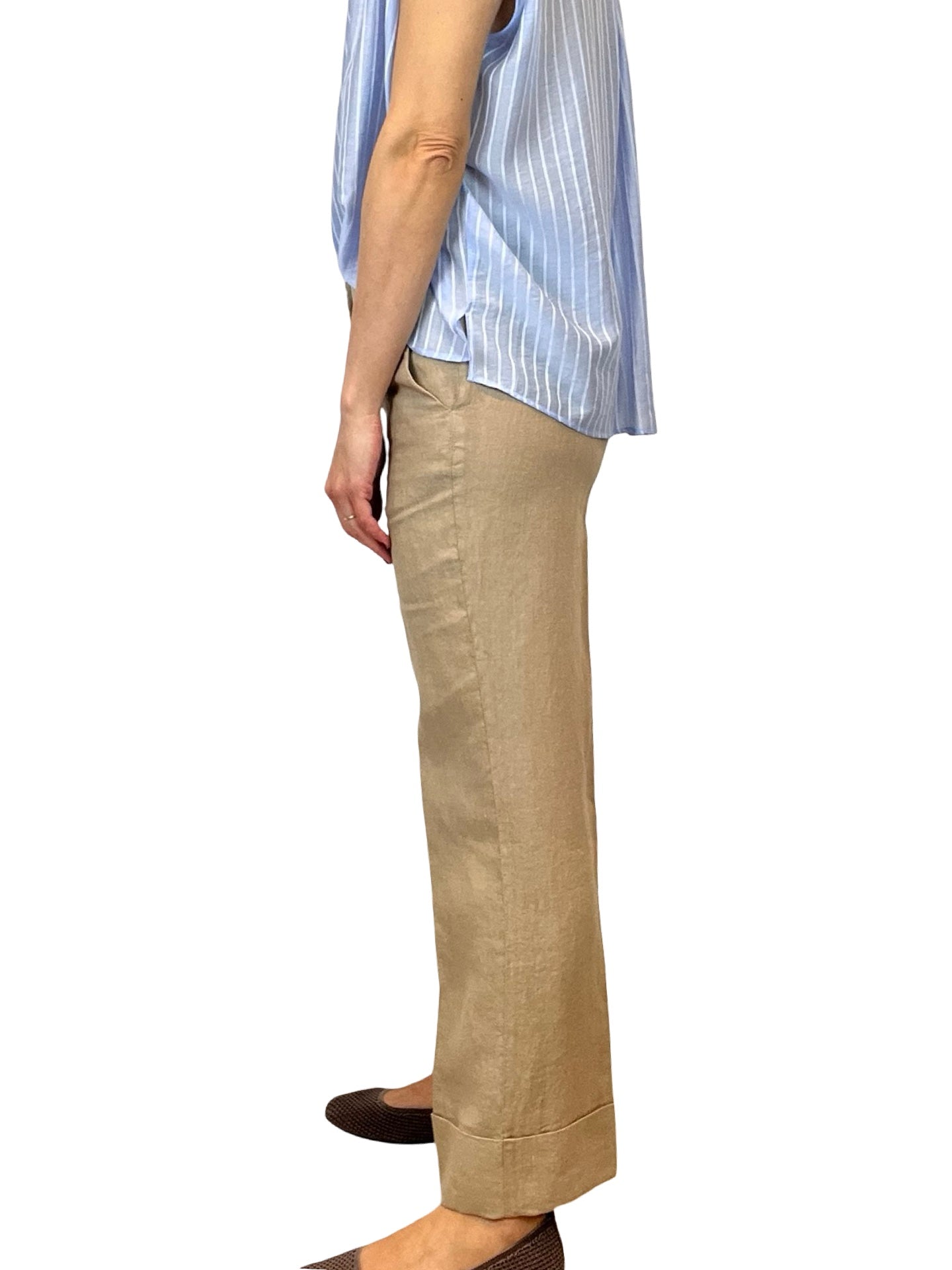 Adele Linen Straight Turn-Down Pants