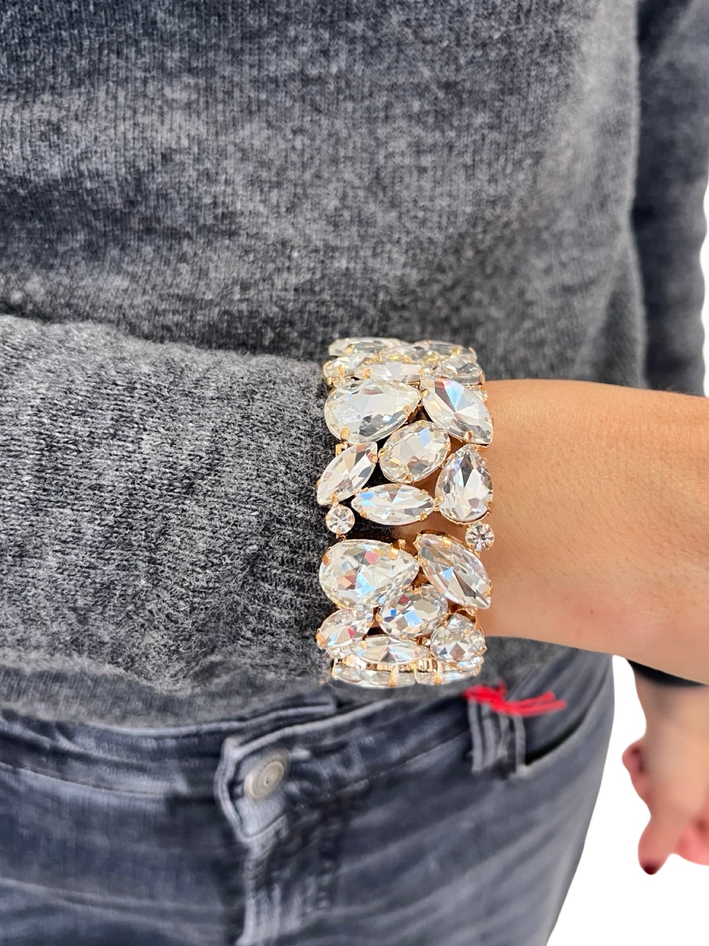 Pulsera Il Baco Da Seta Metales Cristales Dorado y Plata