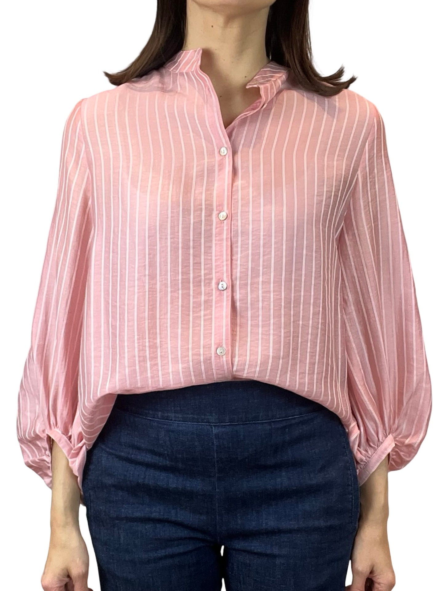 Blusa Adele Manga Frunce Rayas