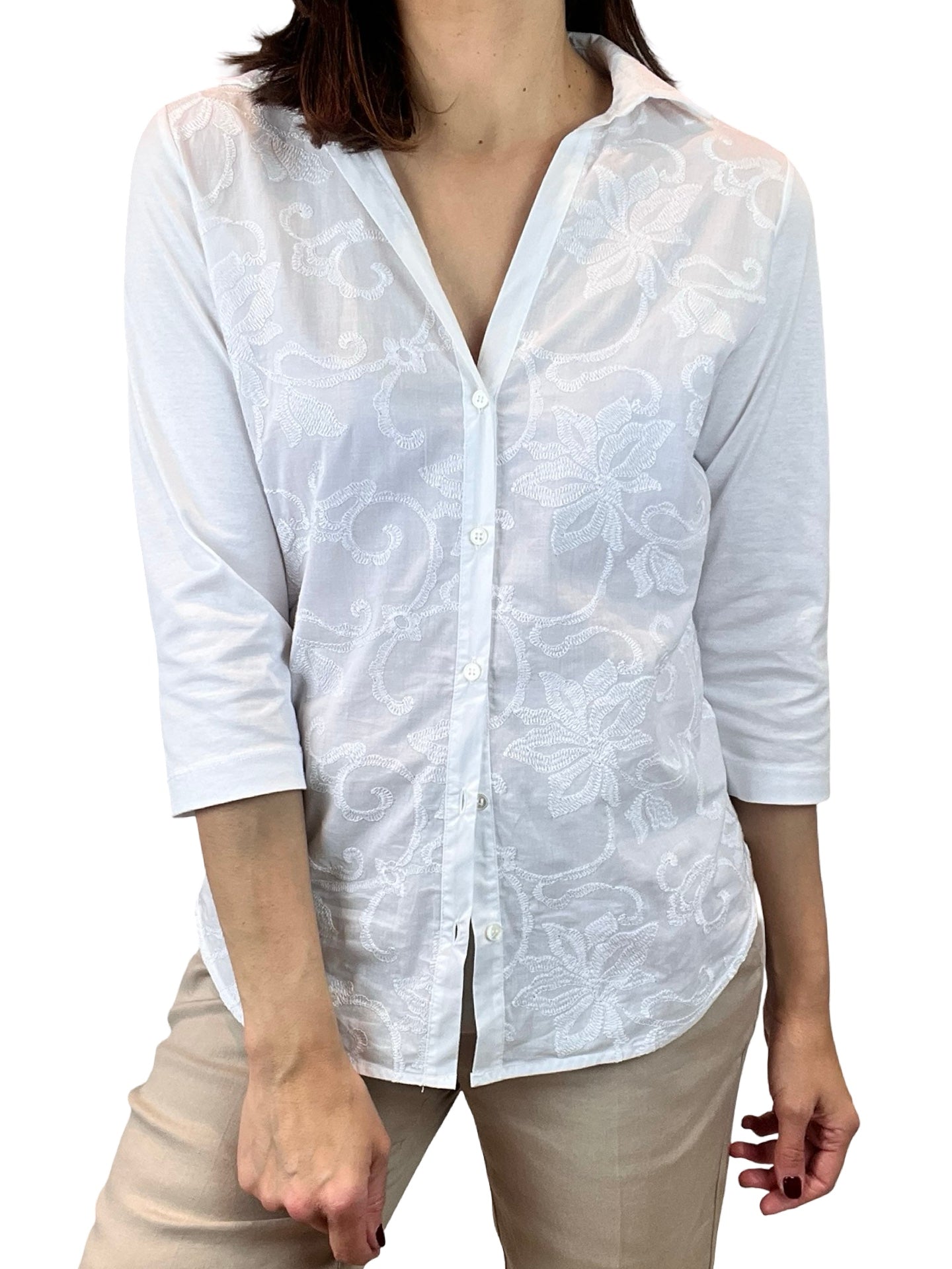 Whyci Milano Embroidered French Sleeve Shirt