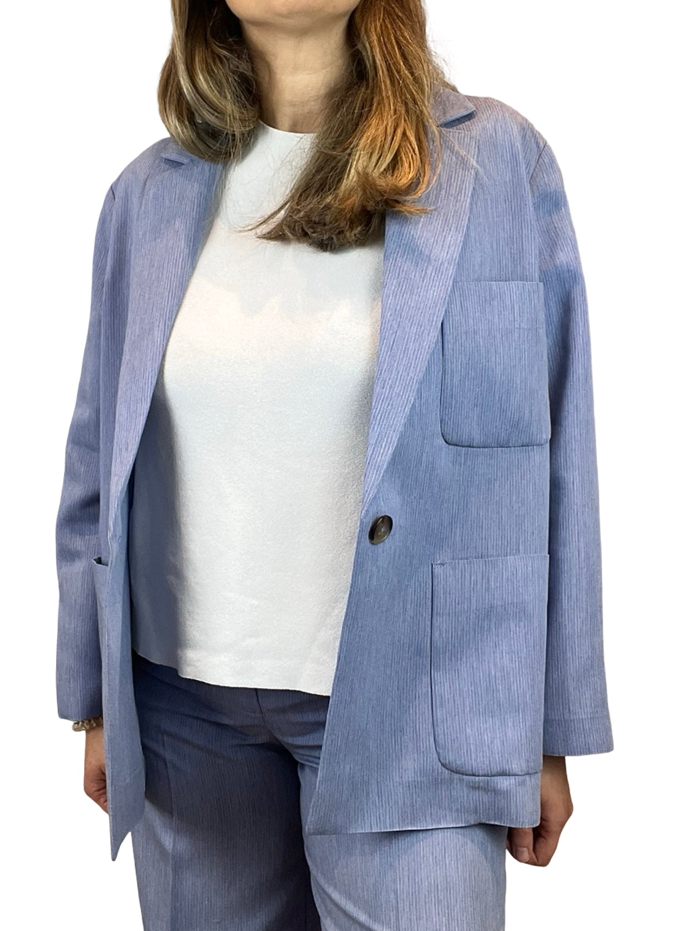 Blazer Adele Ancha 3 Bolsillos Rayas