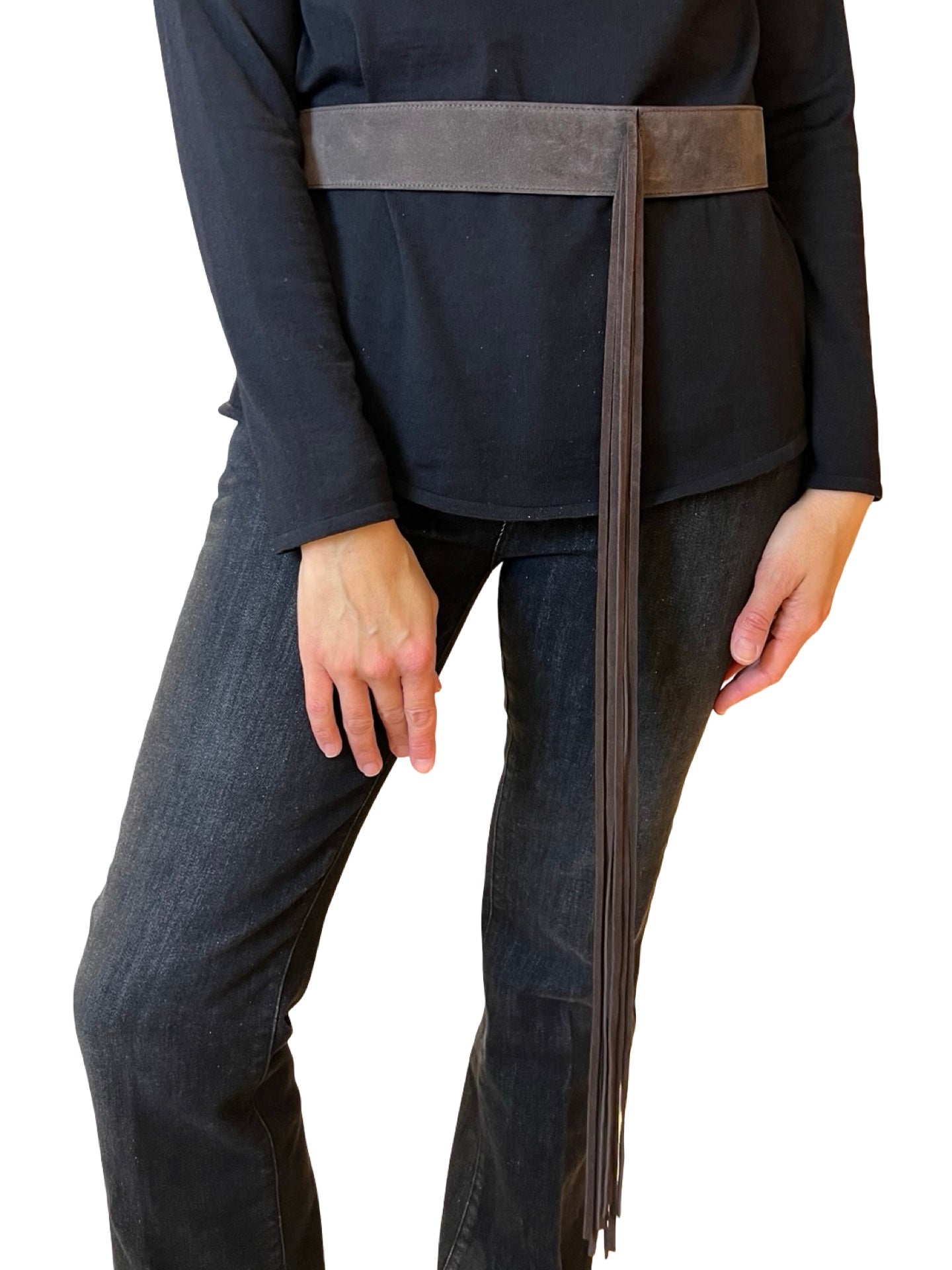 Ceinture légère à franges en cuir et daim Conti