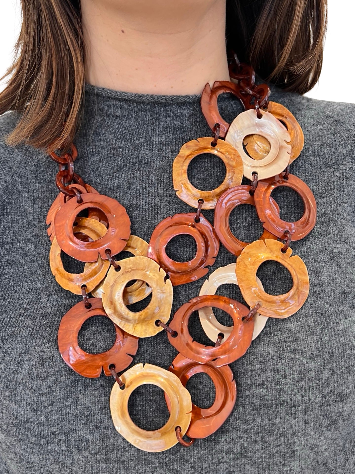 Collar Il Baco Da Seta Triple Tiras Anillas Teja