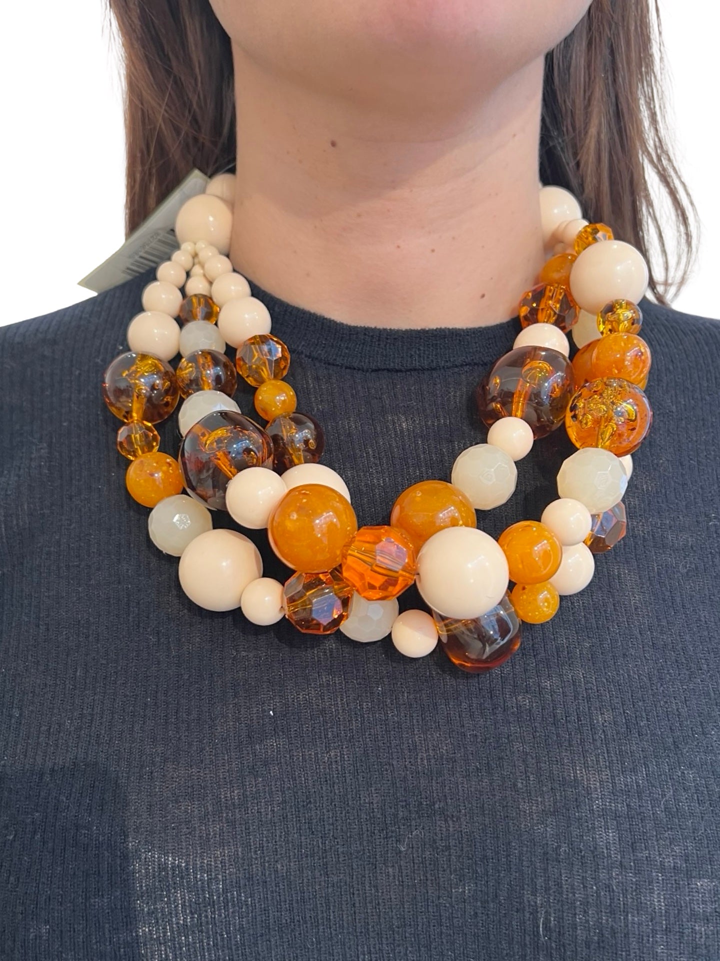 Fabrizio Marcantelli Necklace Alternating Balls 3 Strips Ecru and Honey