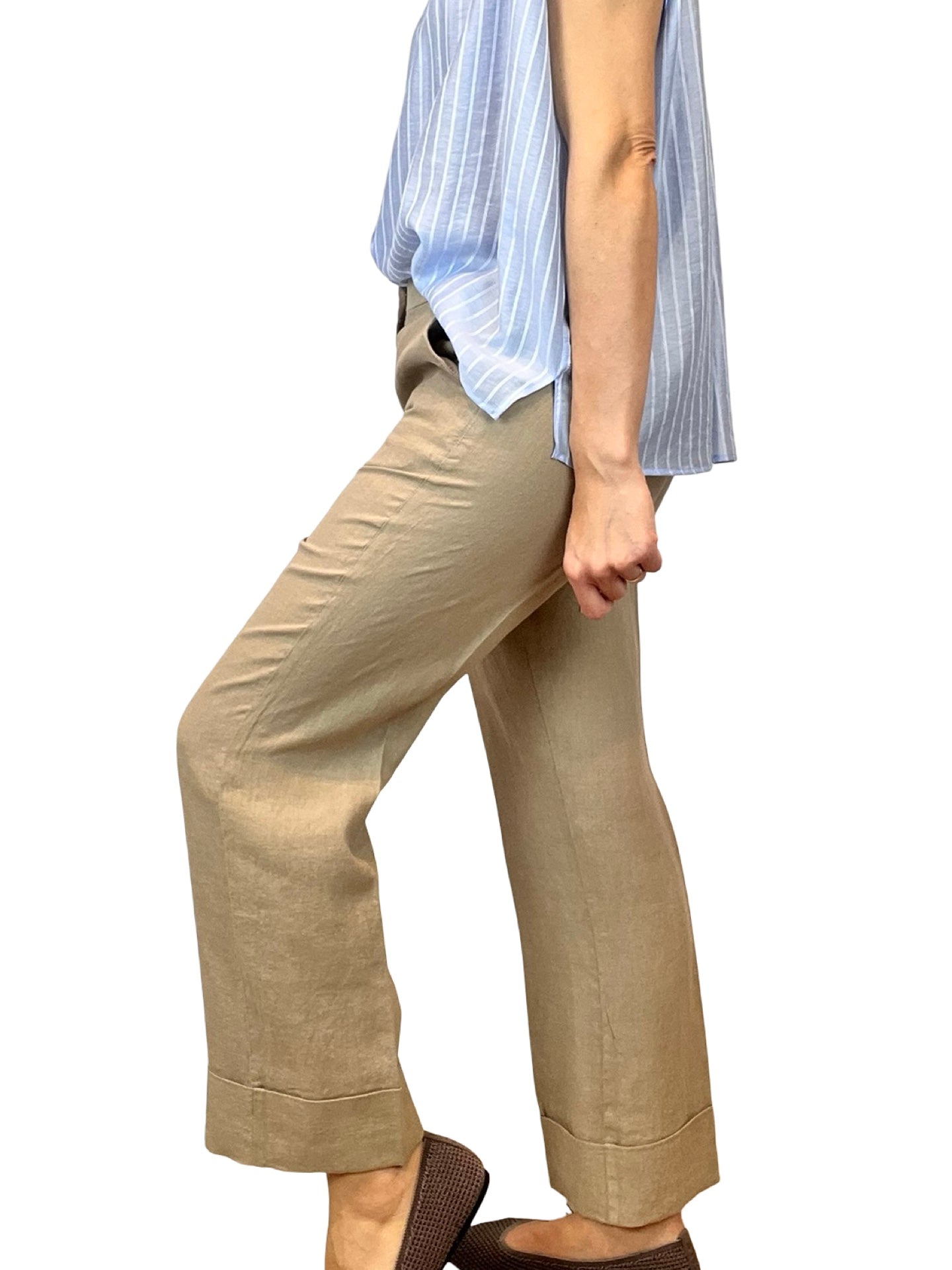 Adele Linen Straight Turn-Down Pants