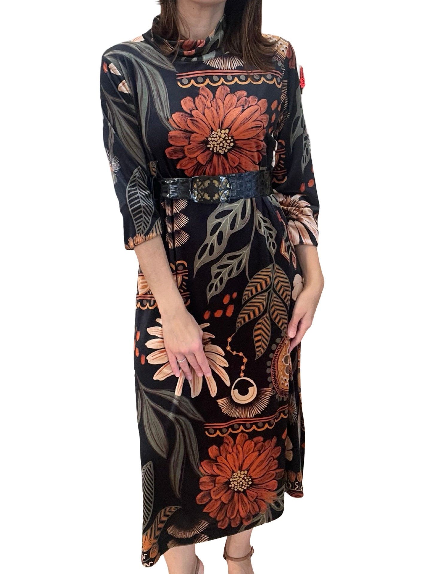 Vestido Il Baco Da Seta Saja Terciopelo Estampado Flores