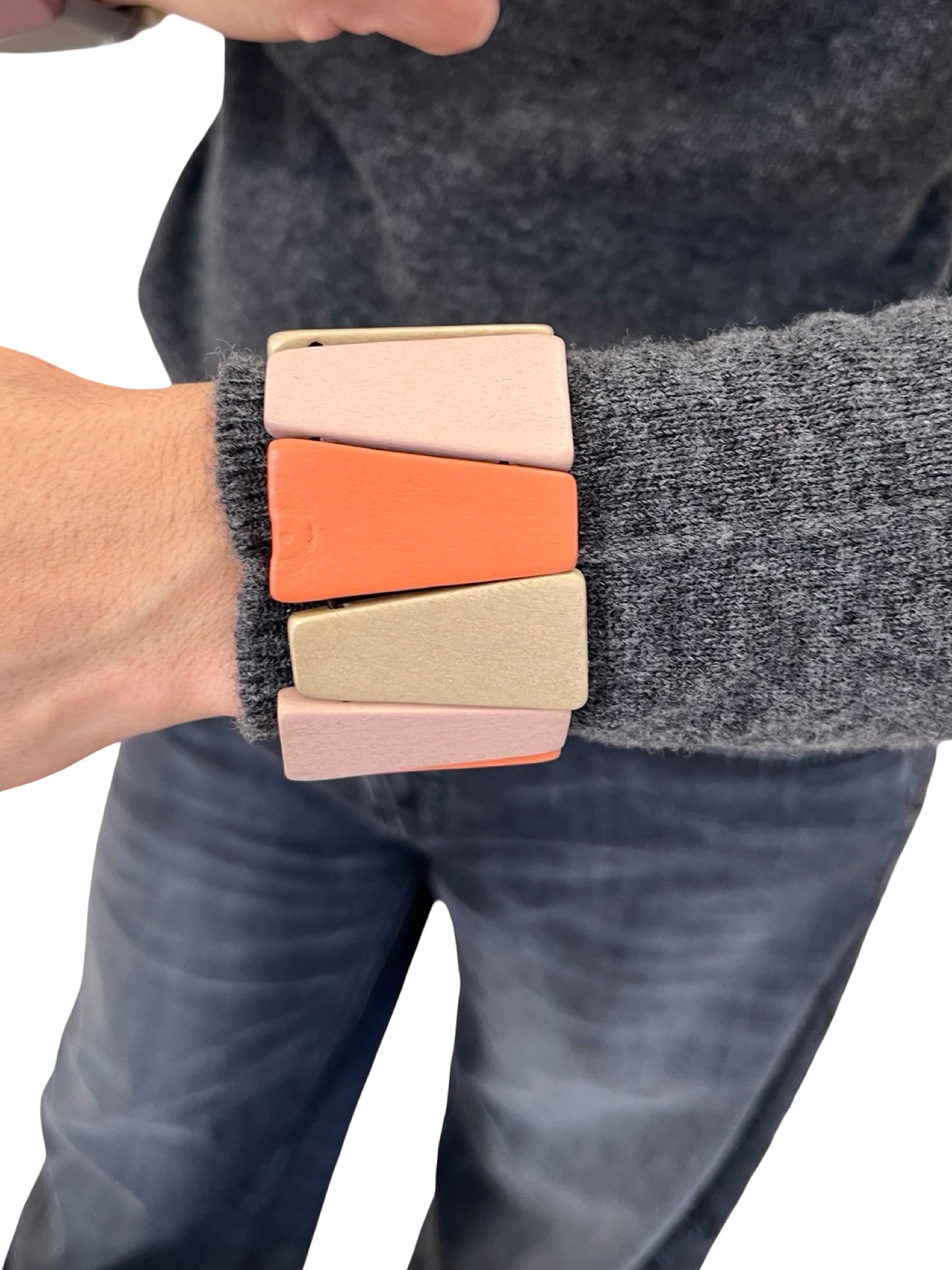 Pulsera Il Baco Da Seta Elastico Cuentas Madera Naranja