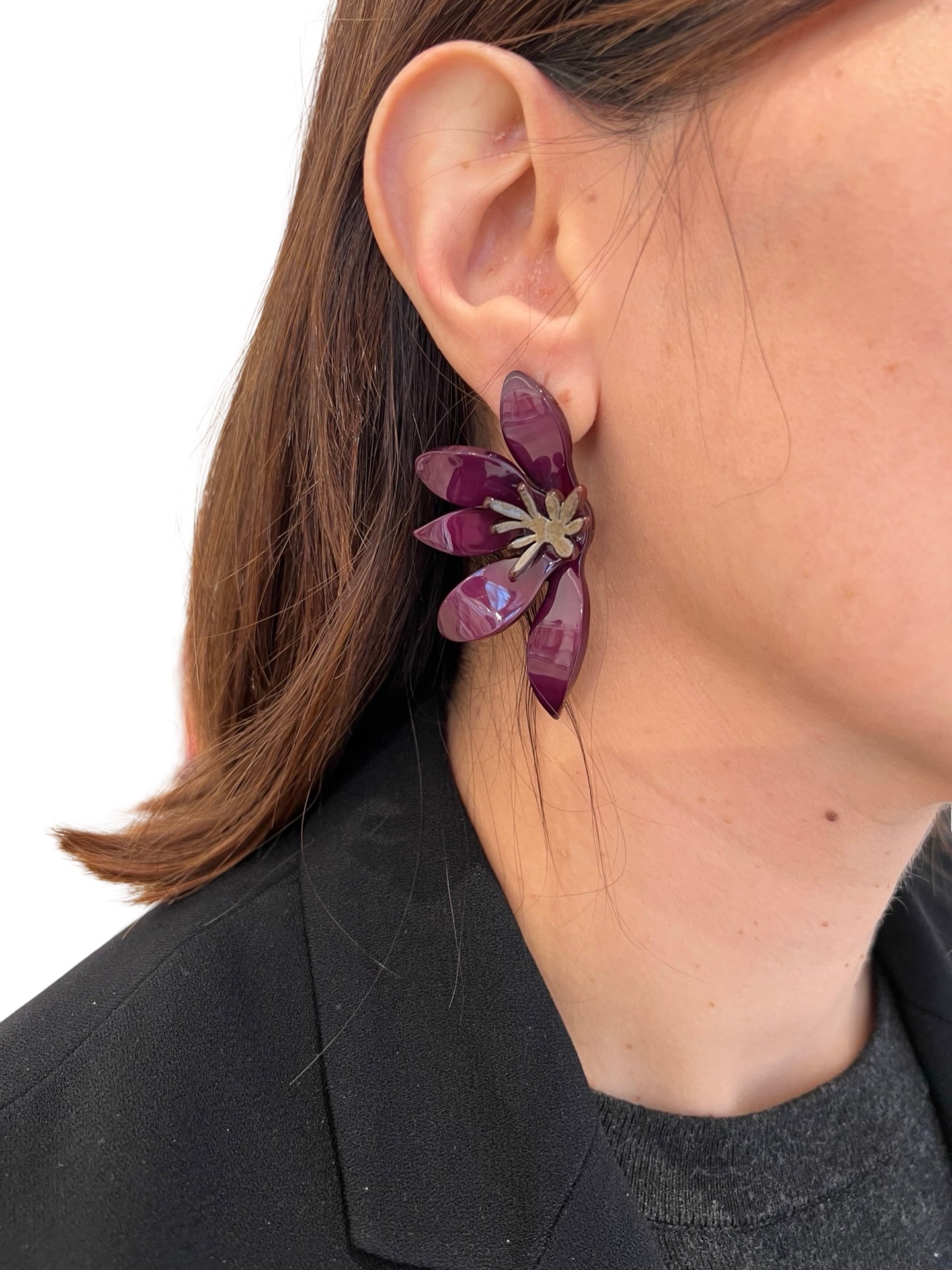 Pendientes Il Baco Da Seta Flor Resina Berenjena