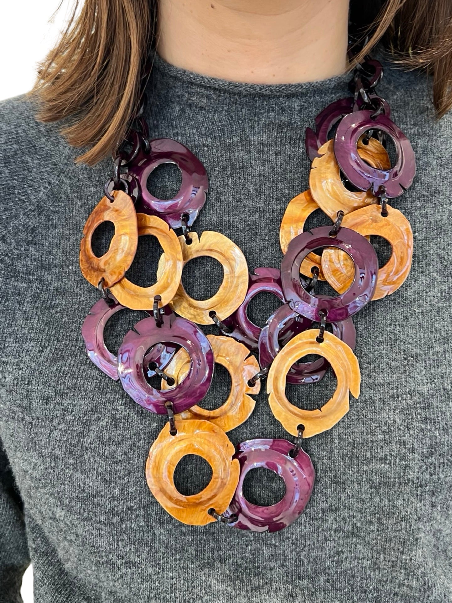 Collar Il Baco Da Seta Triple Tiras Anillas Berenjena