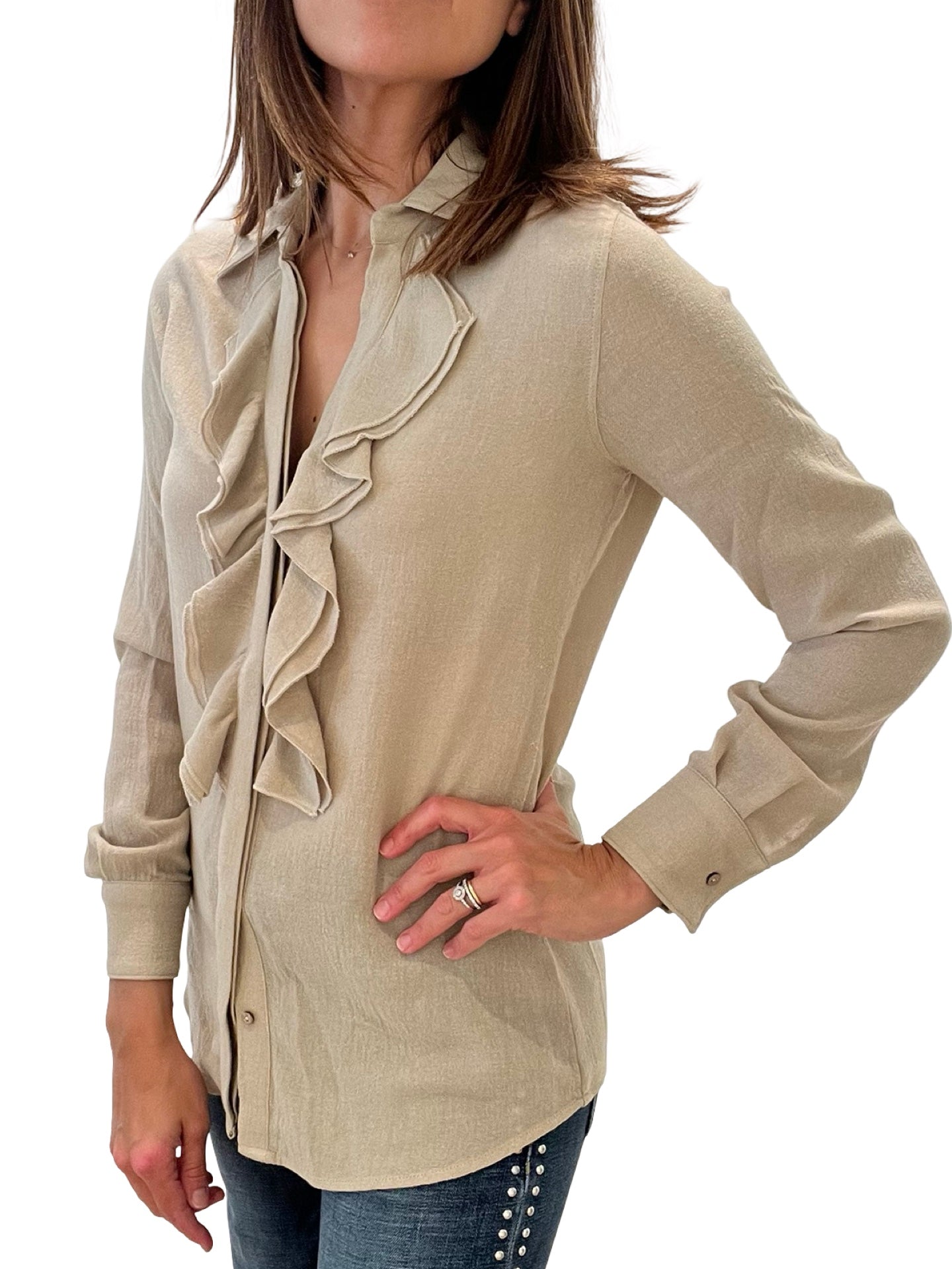 Chemise sable à volants en laine Diego