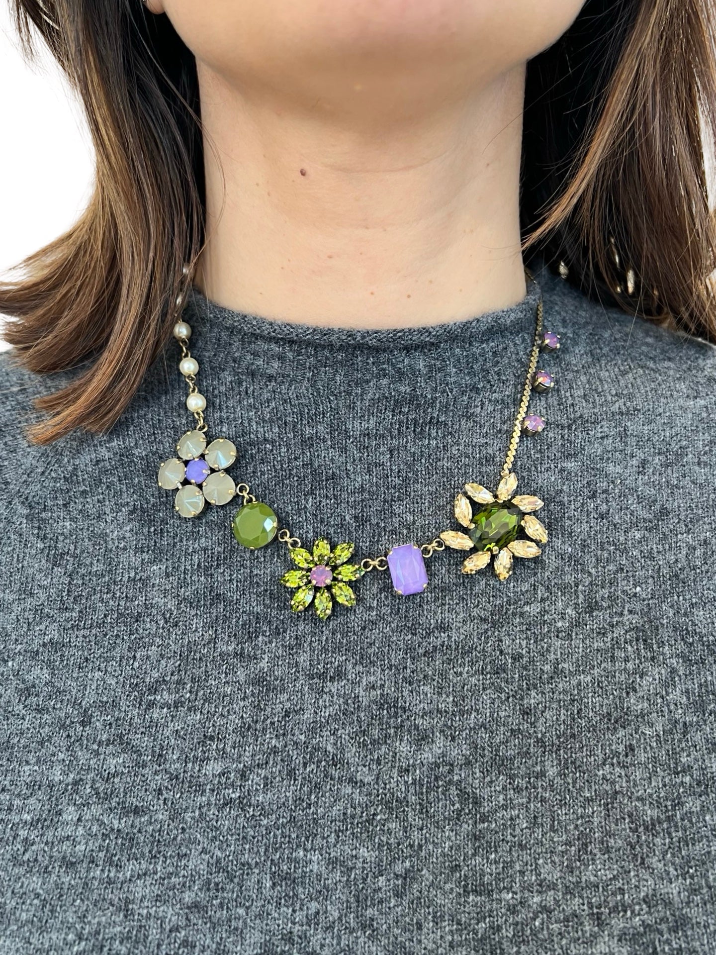 Unique Green and Lilac Flower Choker