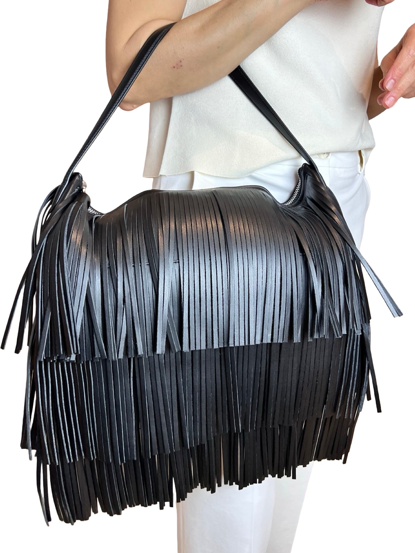 Borsa a tracolla Conti con frange marrone chiaro