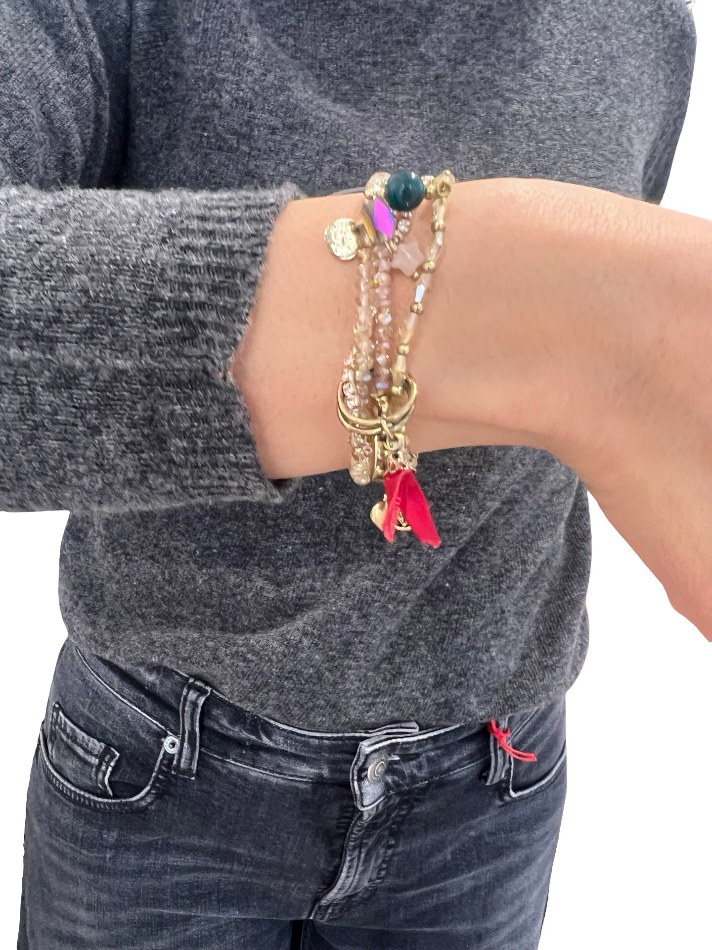 Pulsera Il Baco Da Seta 4 Tiras Piedras Dorado