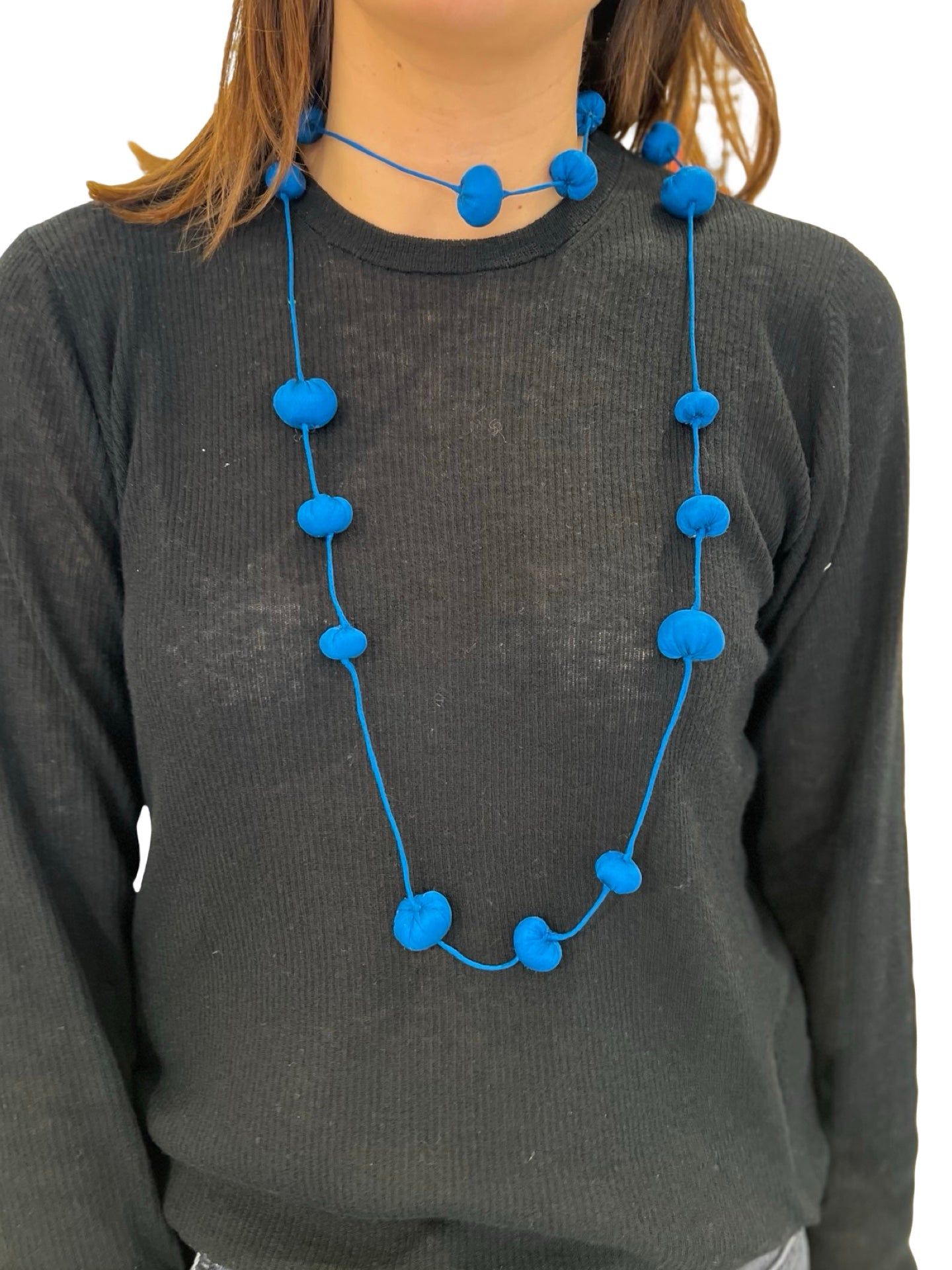Collana Il Baco Da Seta Palline di seta blu bozzolo