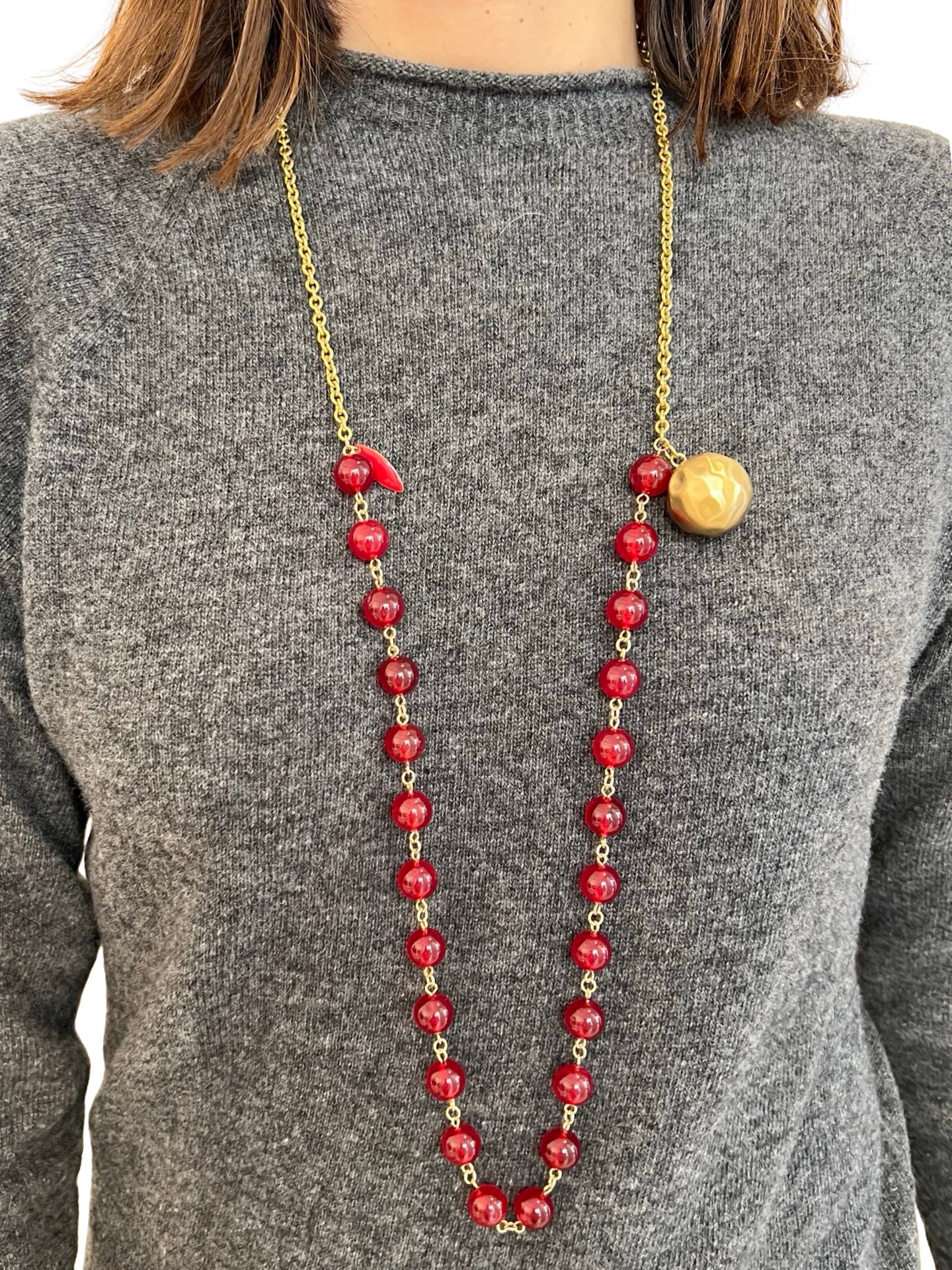 Collar Unique Bolas y Piedras Rojo