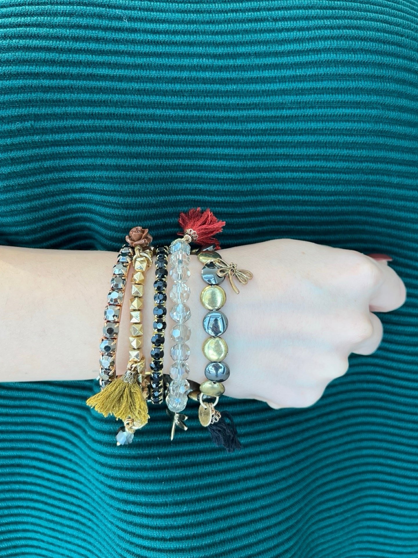 Bracciale Il Baco Da Seta 5 strisce di varie perline di libellula