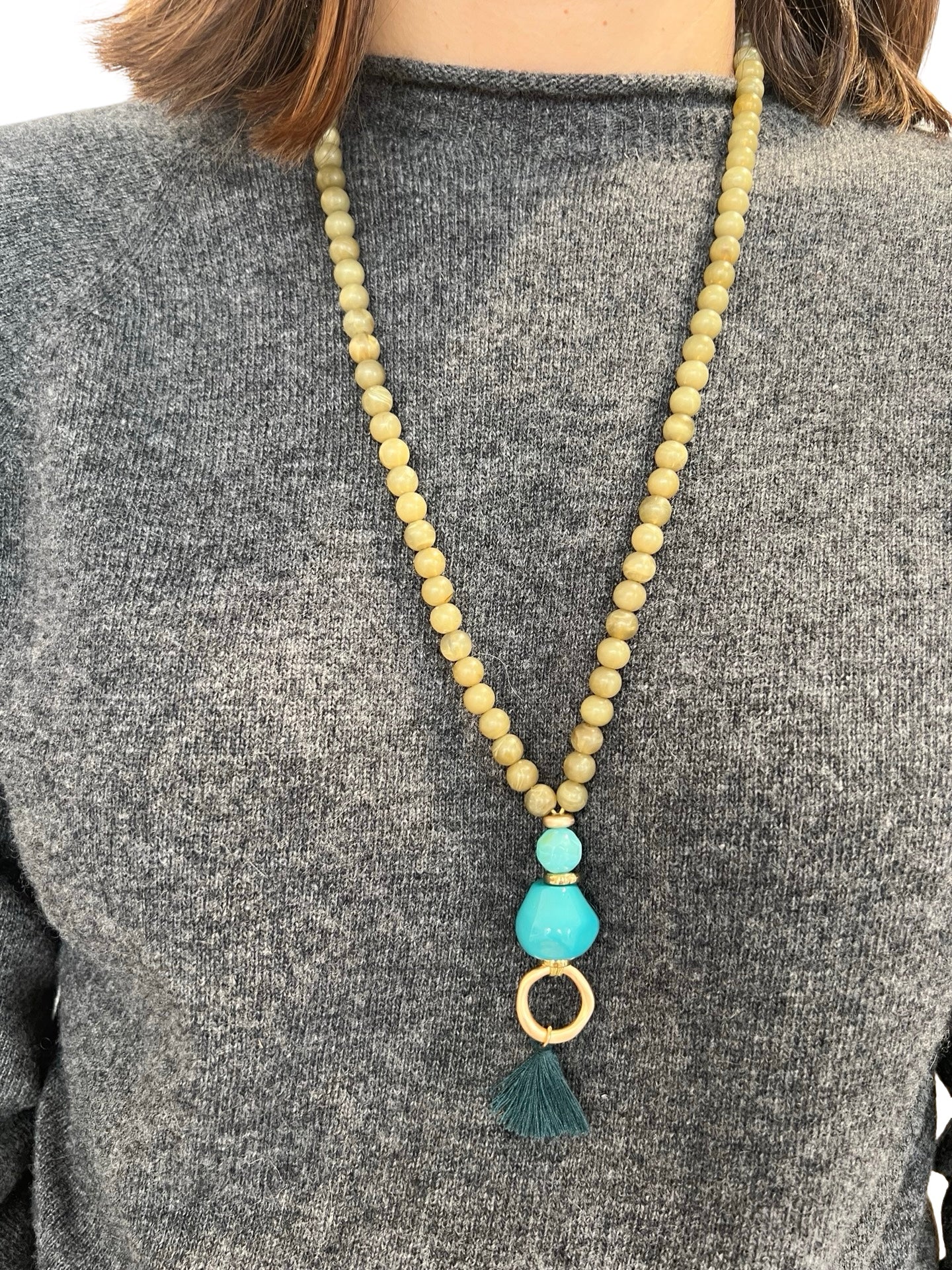 Collar Il Baco Da Seta Bolas Flecos Turquesa