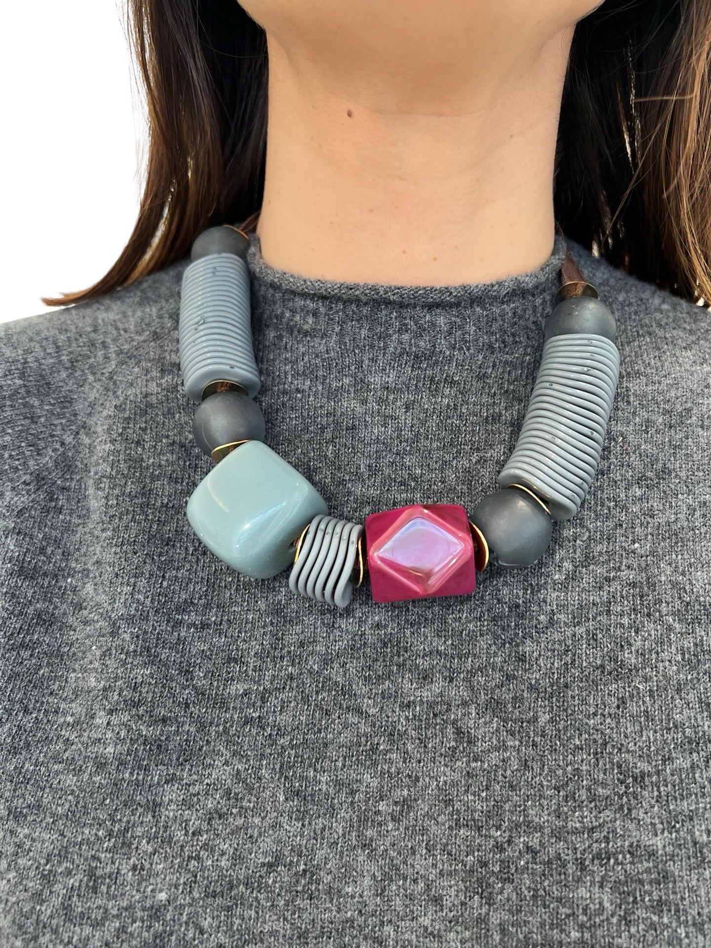 Collar Il Baco Da Seta Cuentas Gris Azulado