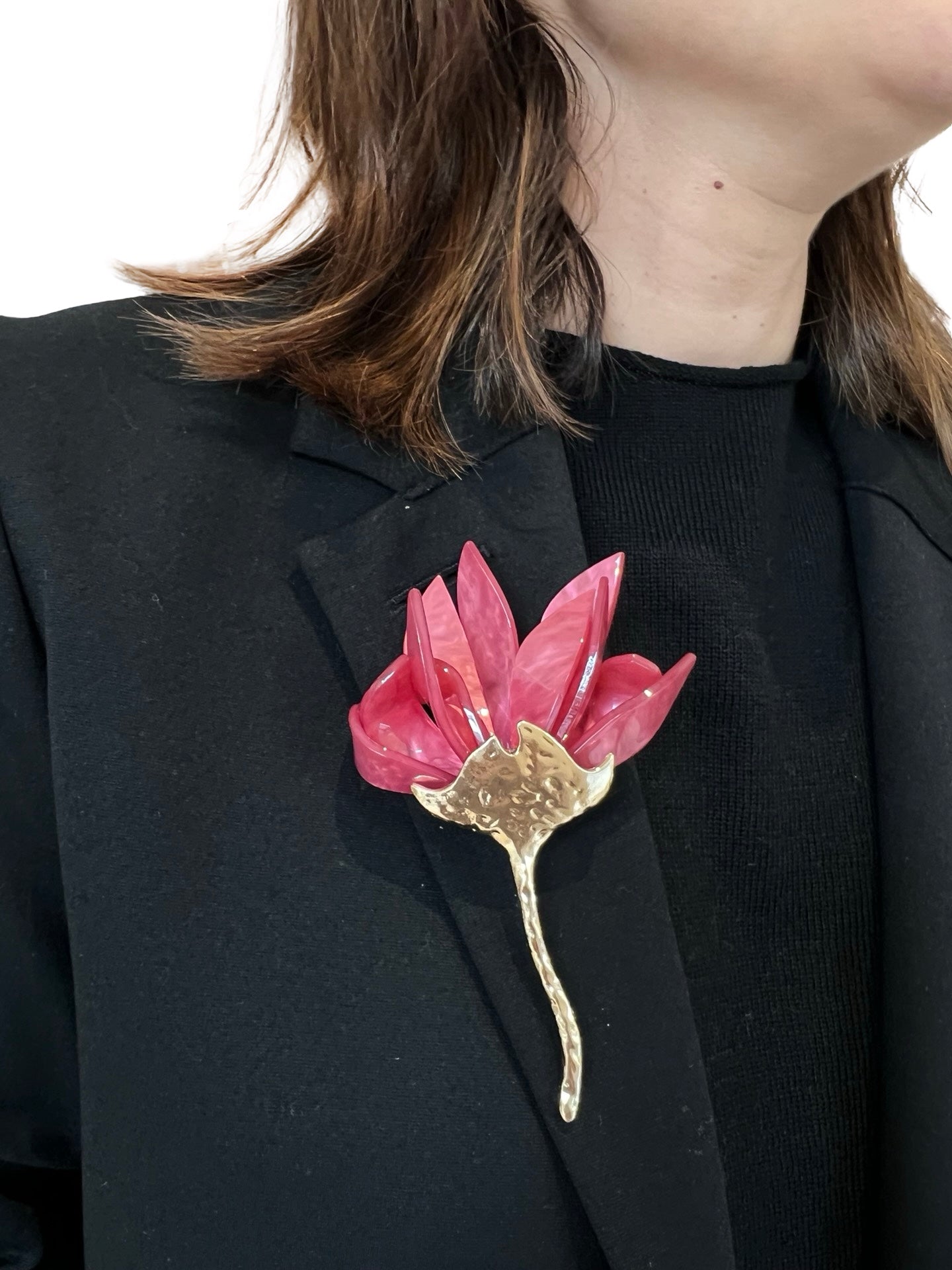 Broche Il Baco Da Seta Flor Metal Resina Rosa
