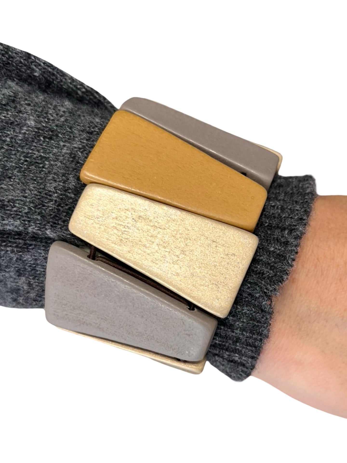 Pulsera Il Baco Da Seta Elastica Cuentas Maderas Mostaza