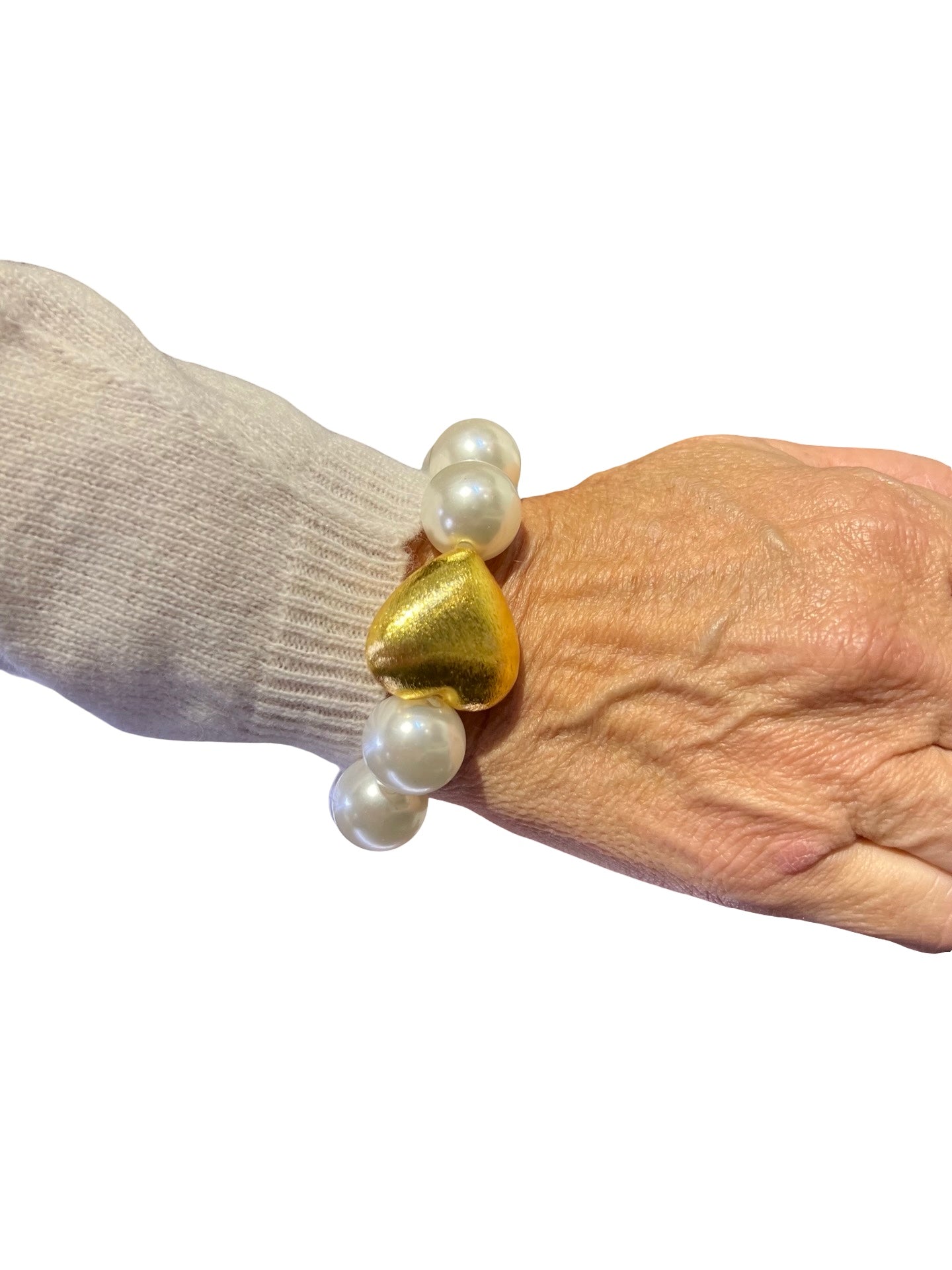 Pulsera Fabrizio Marcantelli Perlas Blancas Corazon Dorado