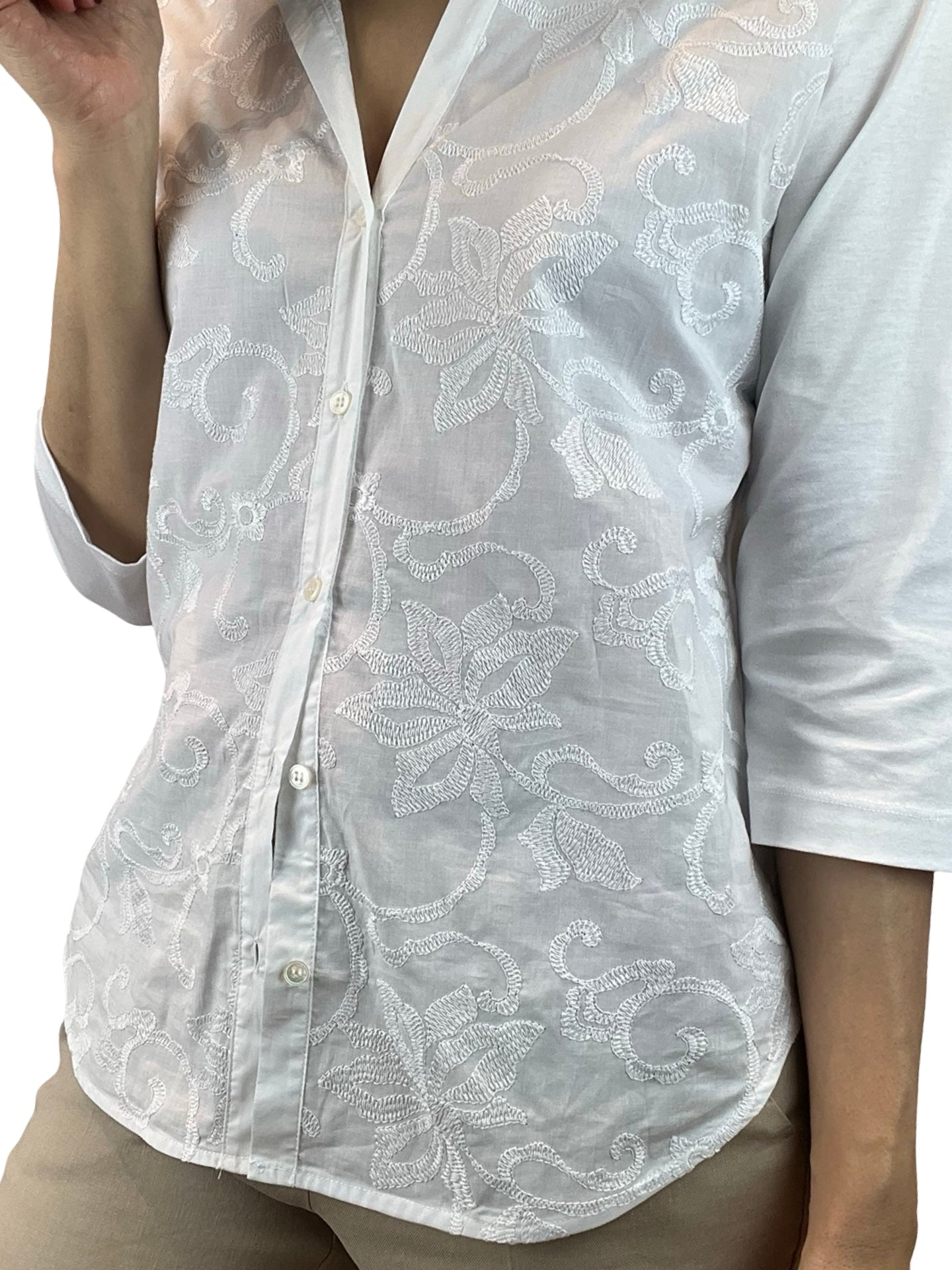 Camisa Whyci Milano Manga Francesa Bordada