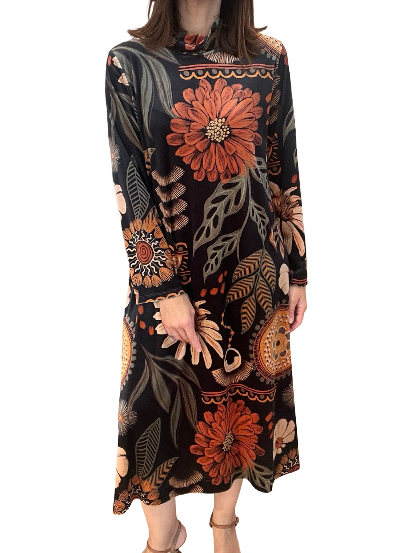 Vestido Il Baco Da Seta Saja Terciopelo Estampado Flores