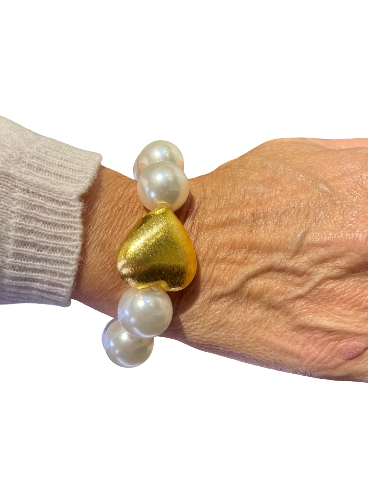 Pulsera Fabrizio Marcantelli Perlas Blancas Corazon Dorado