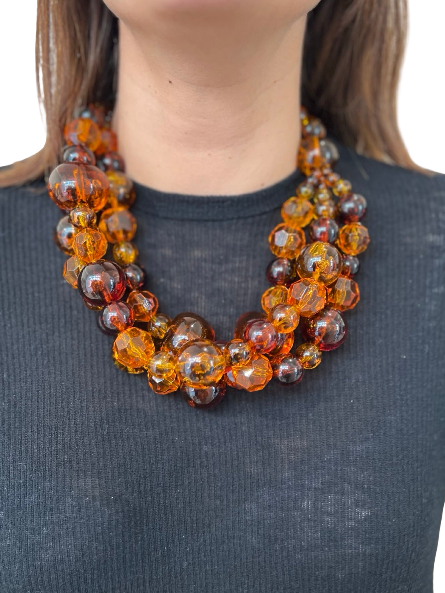 Fabrizio Marcantelli Necklace Alternating Balls 3 Strips Honey and Caramel