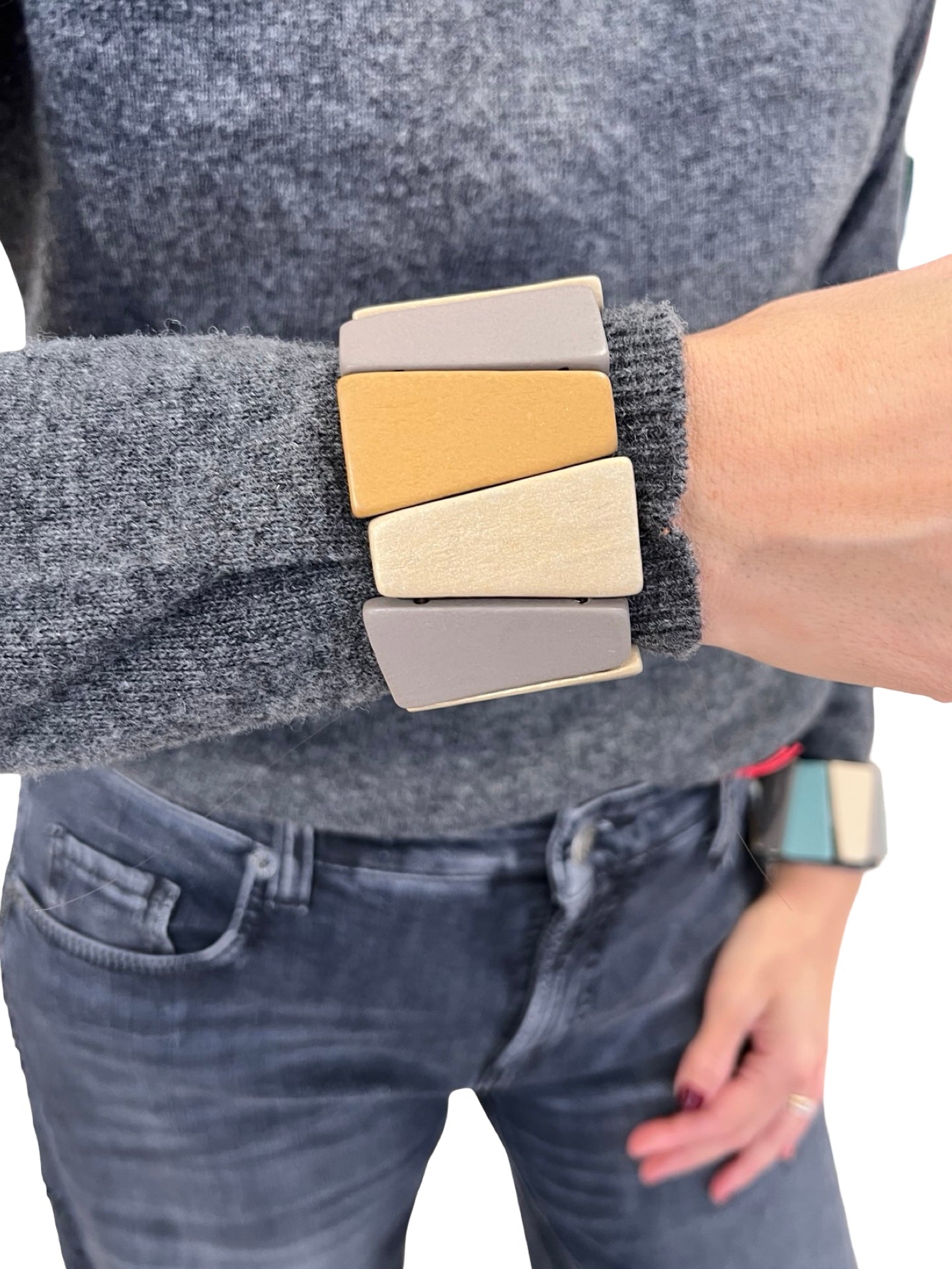 Pulsera Il Baco Da Seta Elastica Cuentas Maderas Mostaza