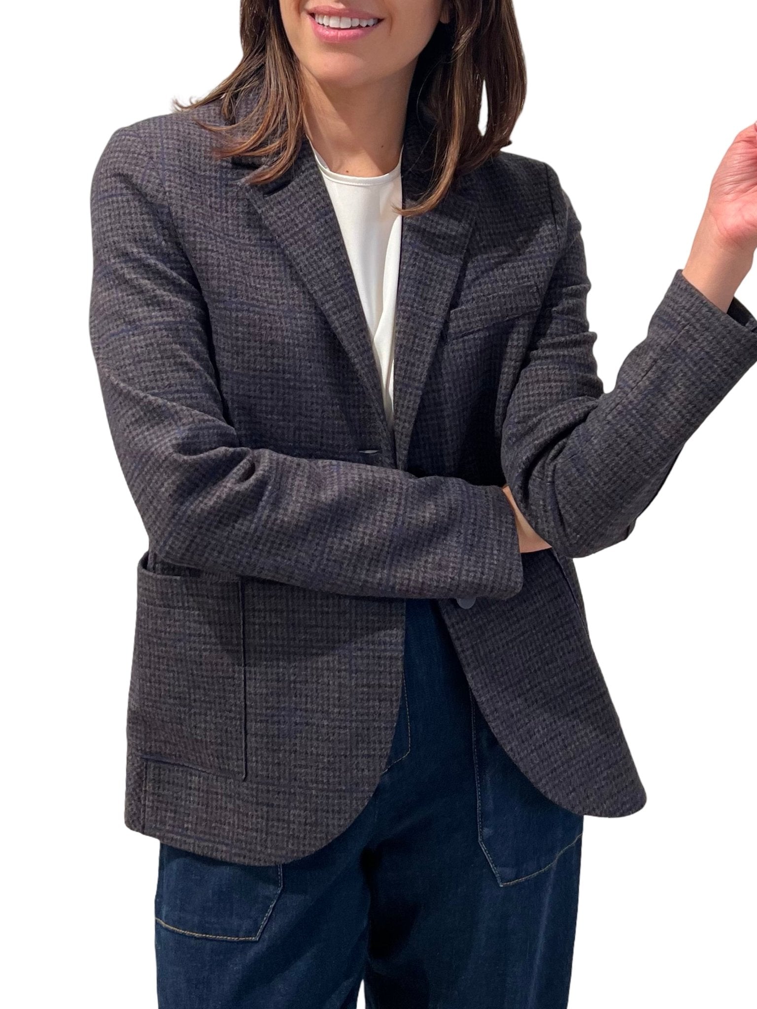 Blazer Harris Wharf London Cuadros Gris y Marron