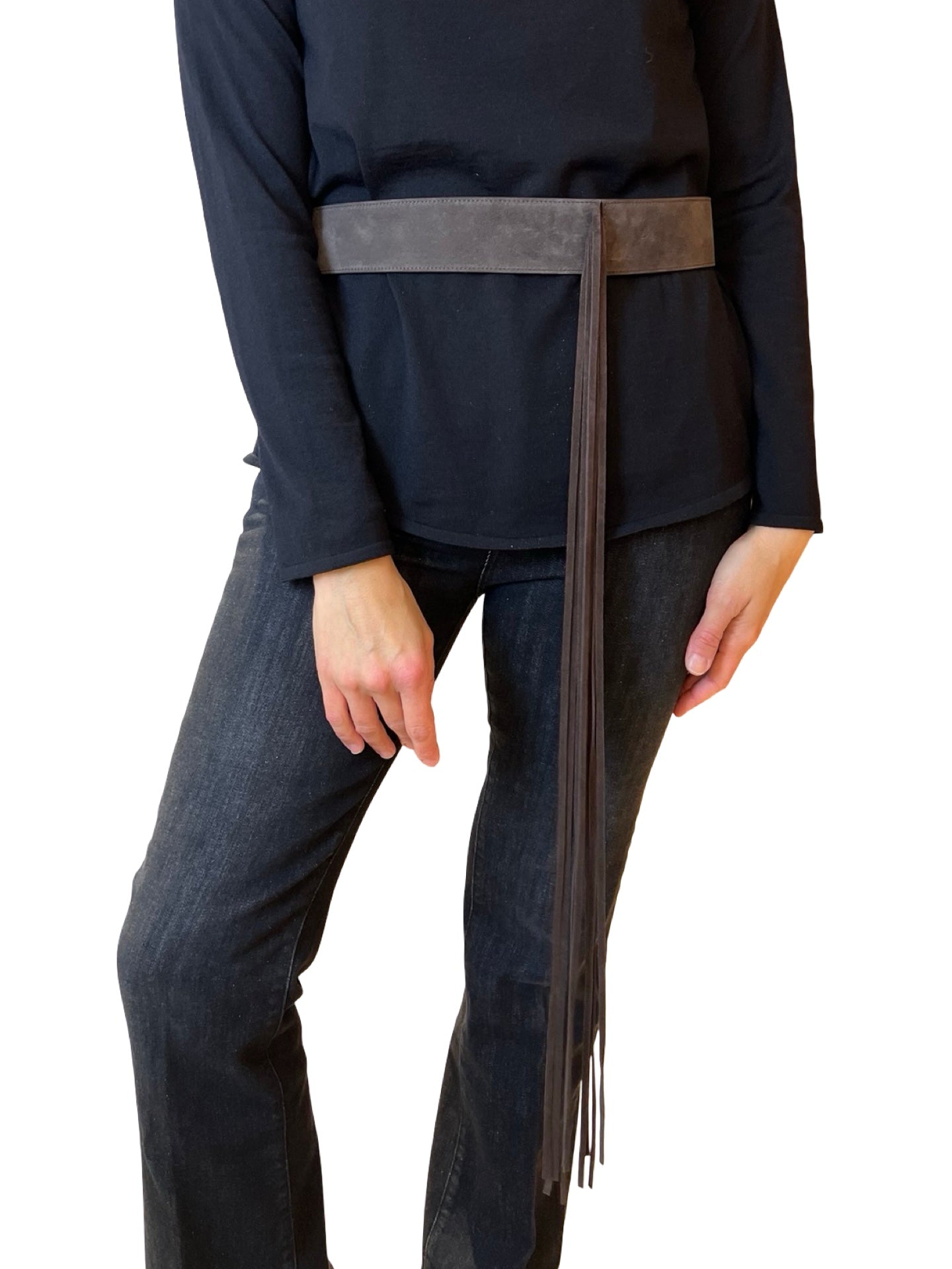 Ceinture légère à franges en cuir et daim Conti